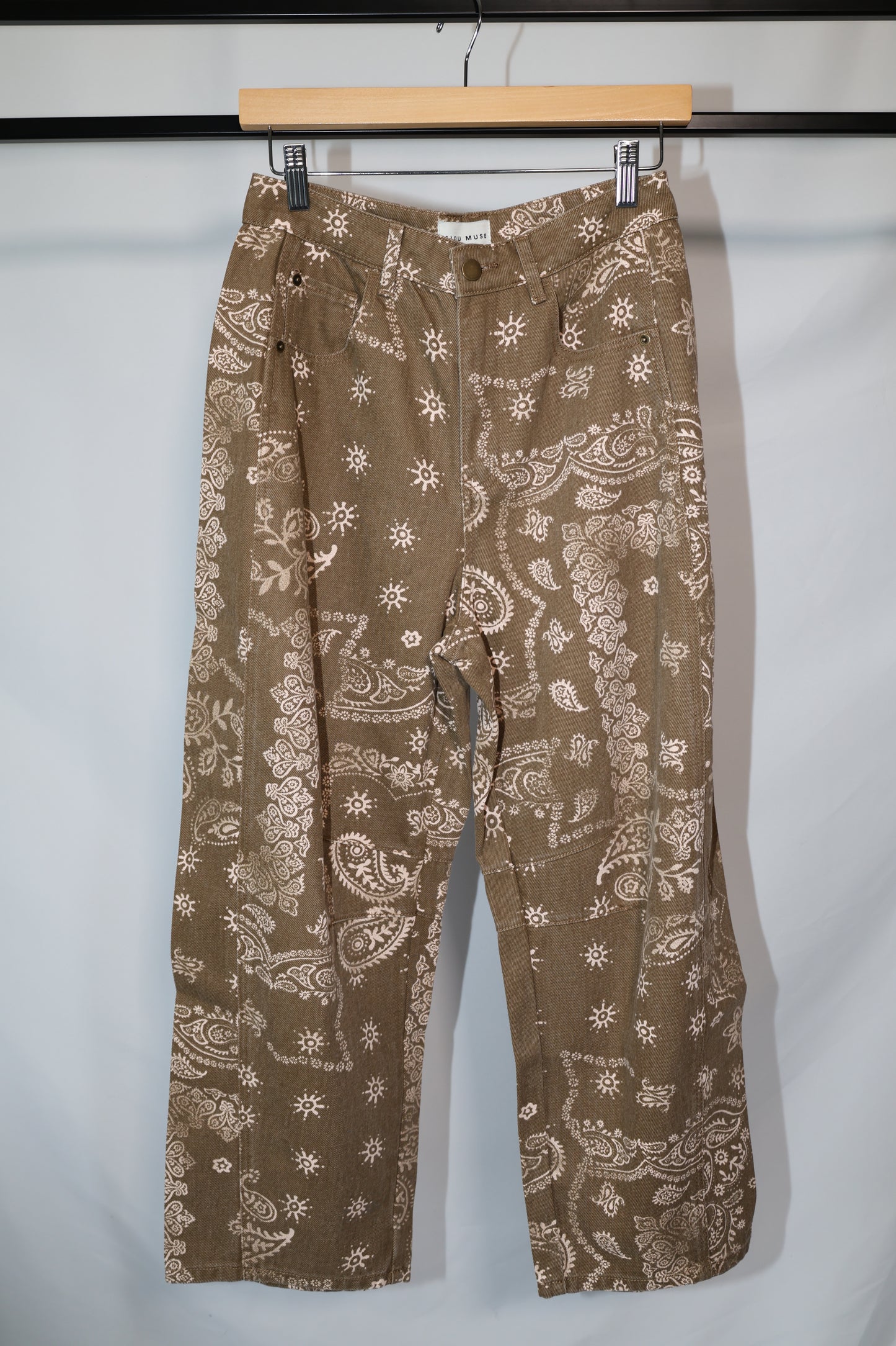 Miou Muse - Brown Paisley Print Barrell Jeans