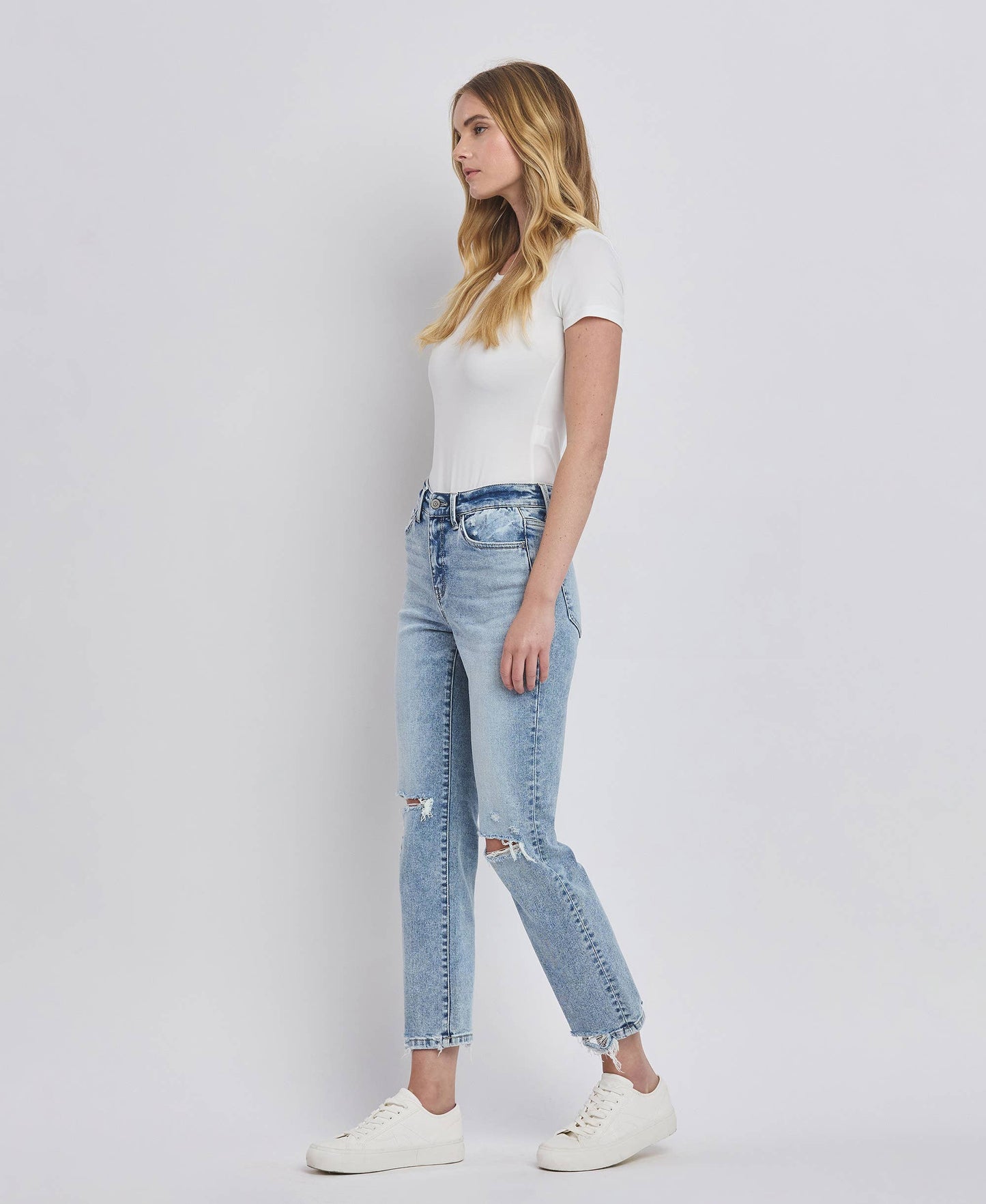 FLYING MONKEY - HIGH RISE DISTRESSED STRAIGHT JEANS
