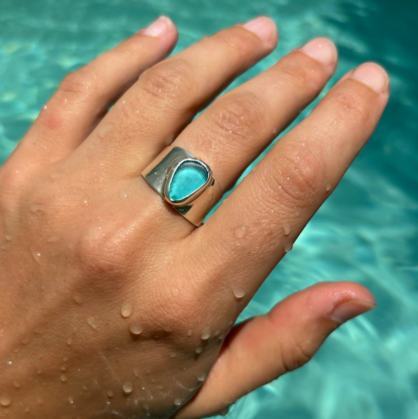 The Salty Gem - Blue Bold Sea Glass Band (Handmade)