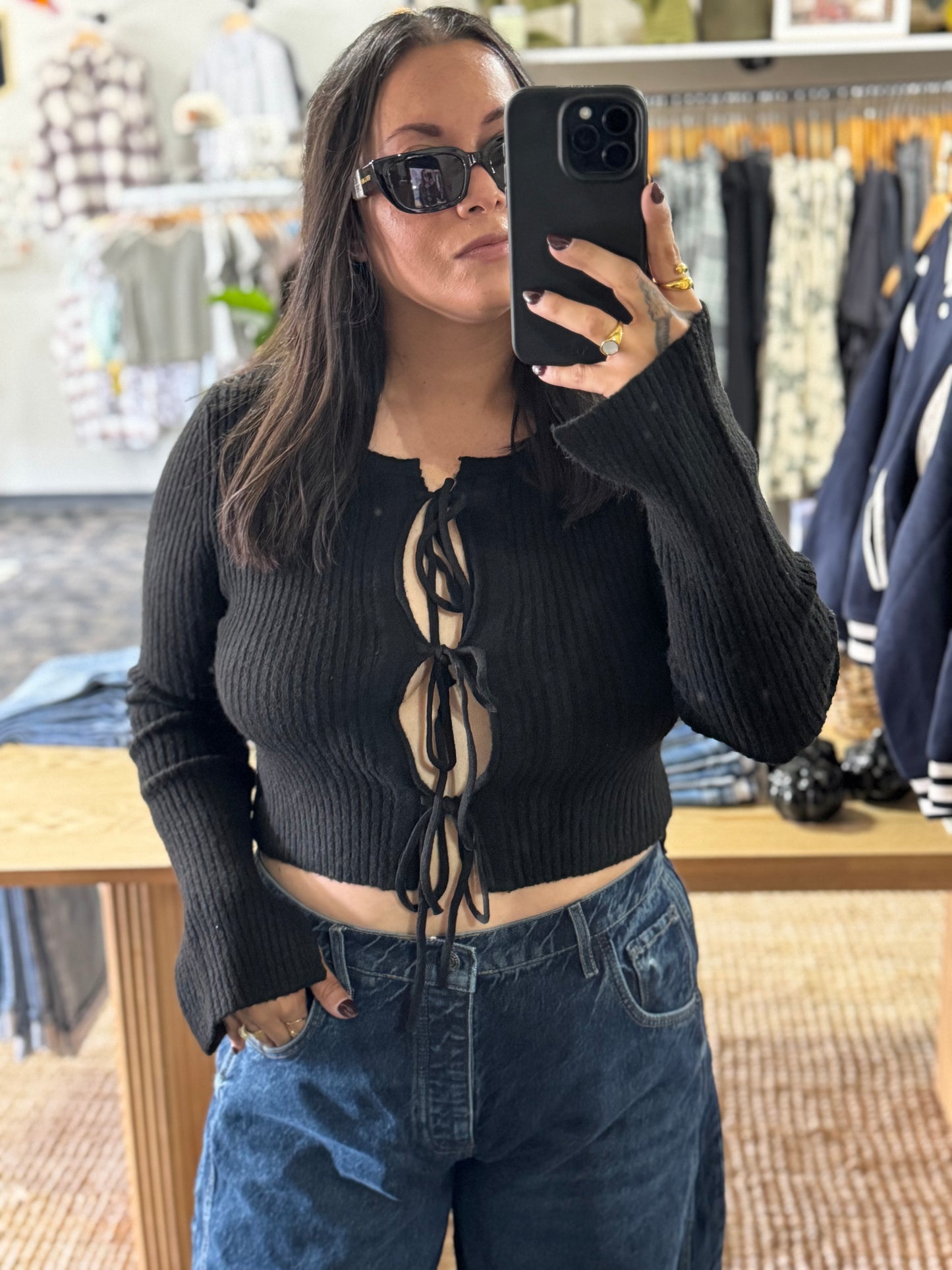 Dress Forum long sleeve tie detail sweater