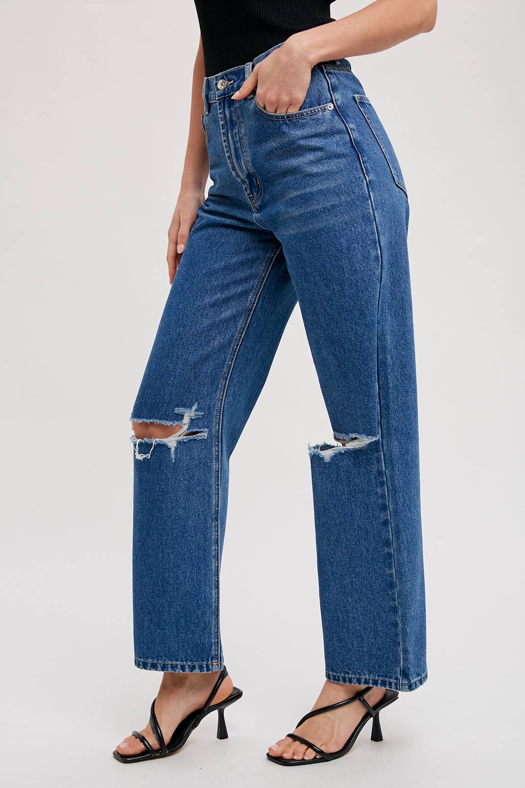 Bluivy - HIGH RISE DISTRESSED DENIM JEANS