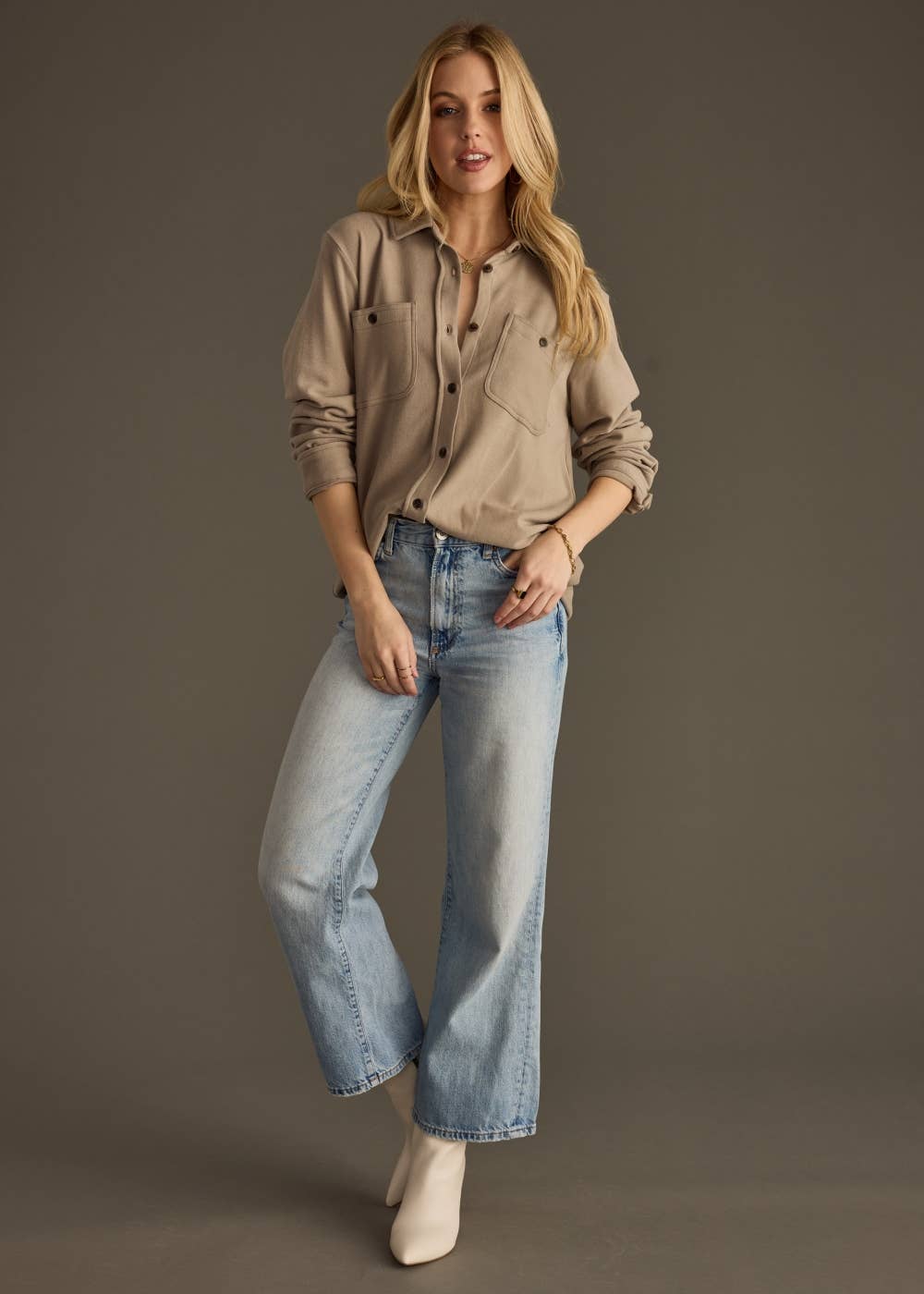 Panache Apparel Co. - Taupe Super Soft Button Up