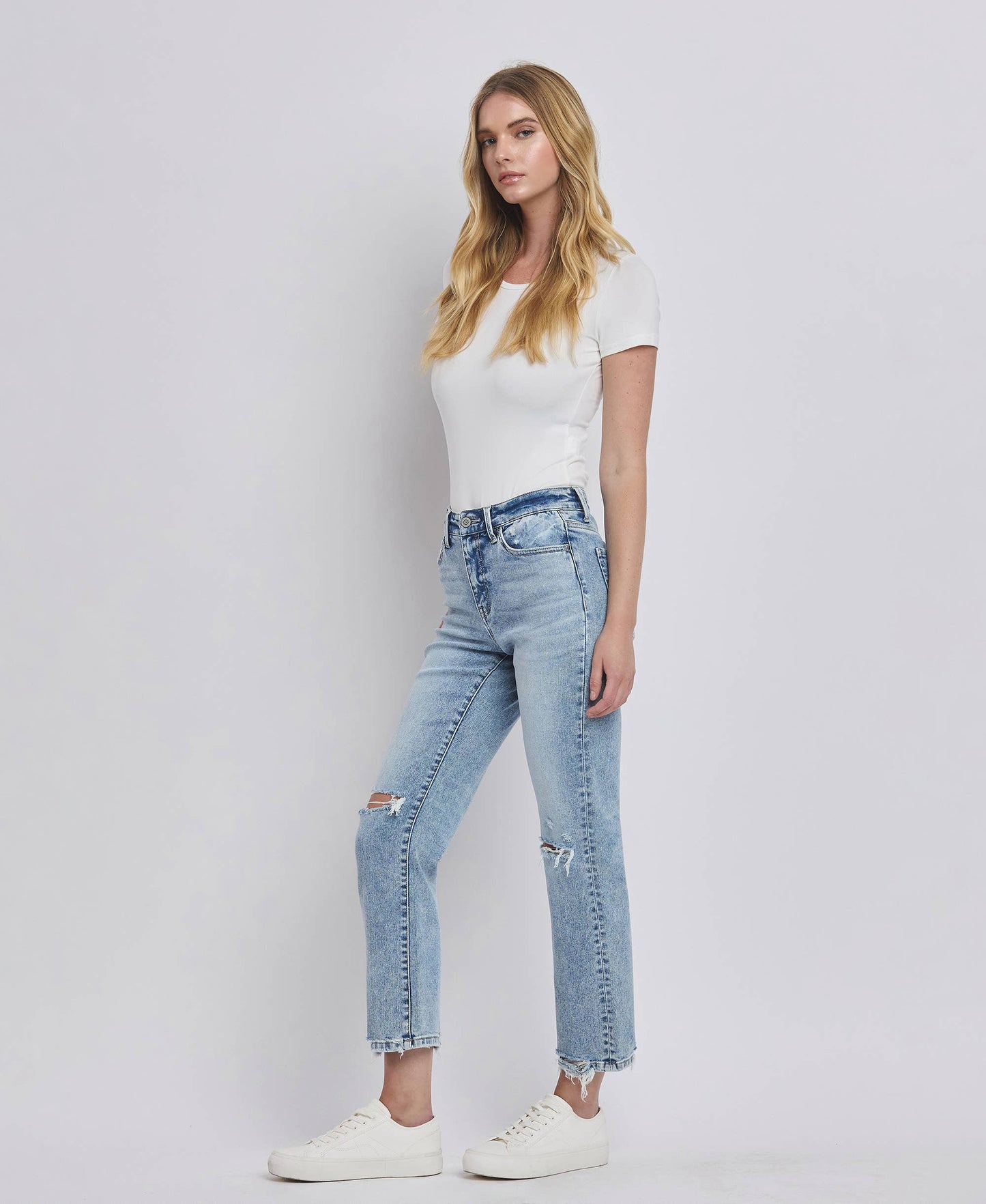 FLYING MONKEY - HIGH RISE DISTRESSED STRAIGHT JEANS