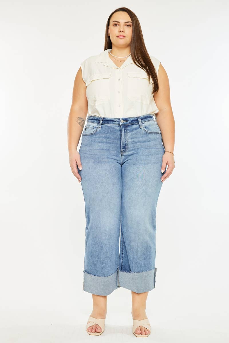 Kan Can USA - PLUS HIGH RISE CROP WIDE LEG JEANS