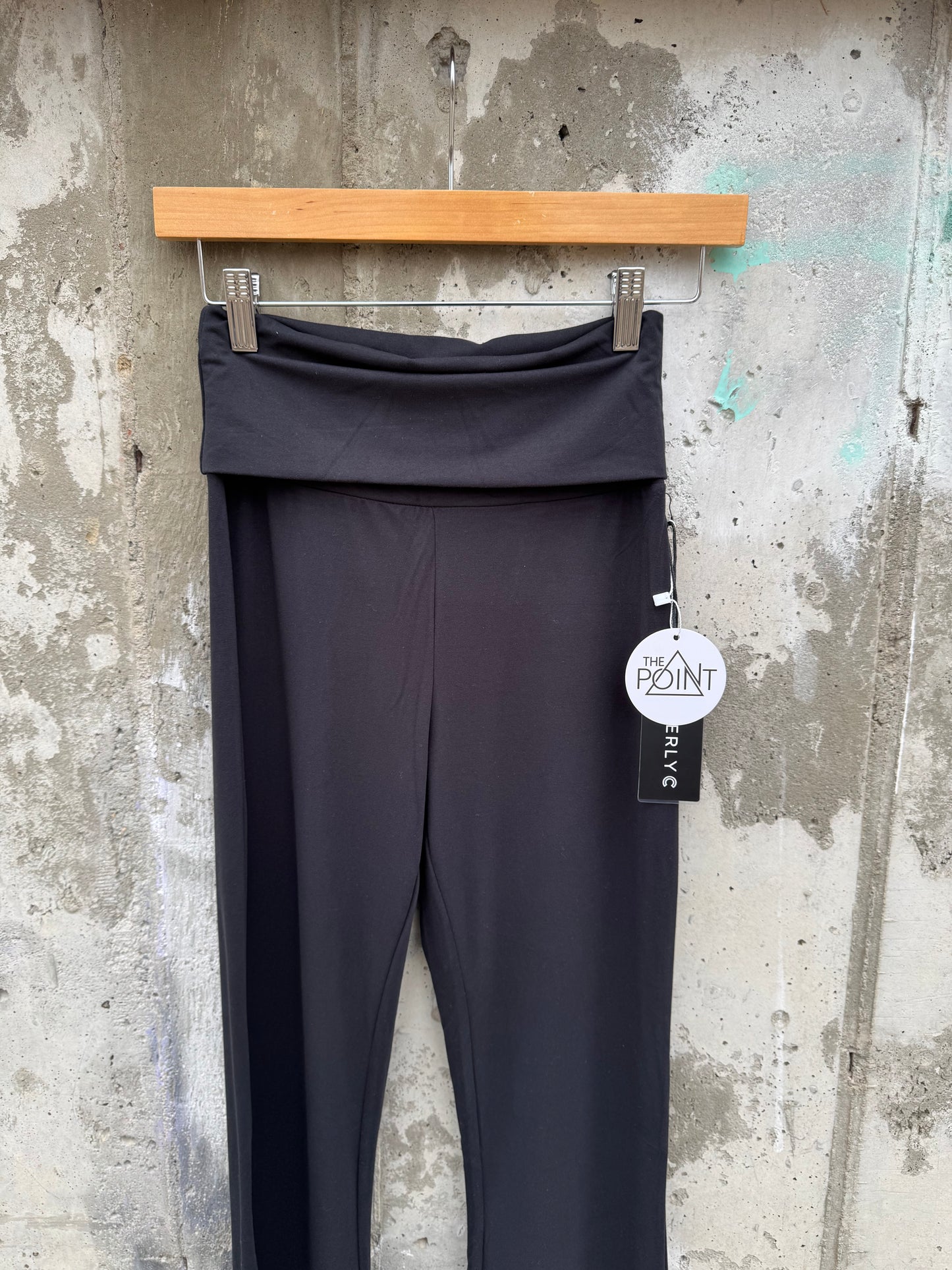 Kimberly C - Black Folded Waistband Flare Leggings