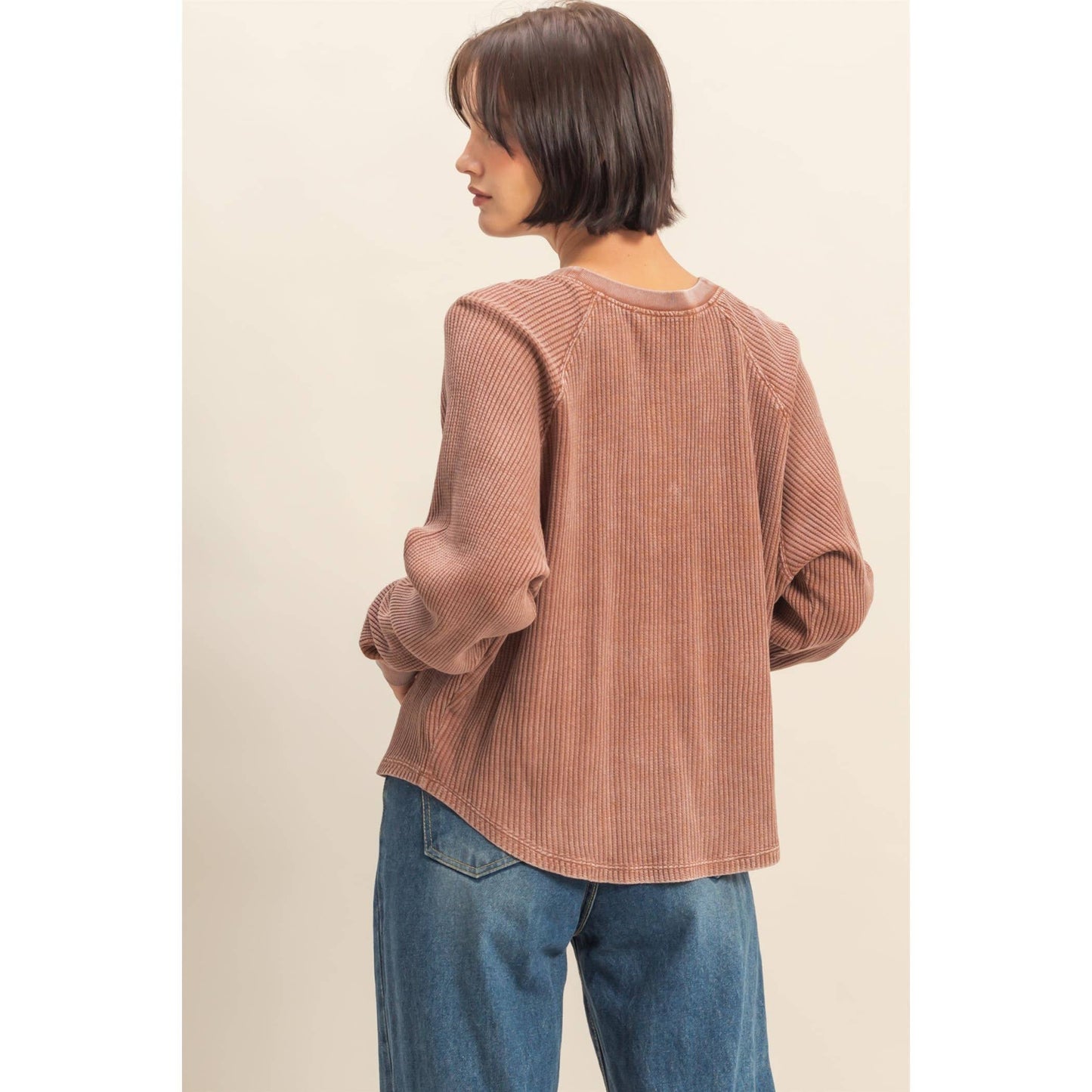 HYFVE - Mineral Washed Henley Waffle Raglan Sleeve Top