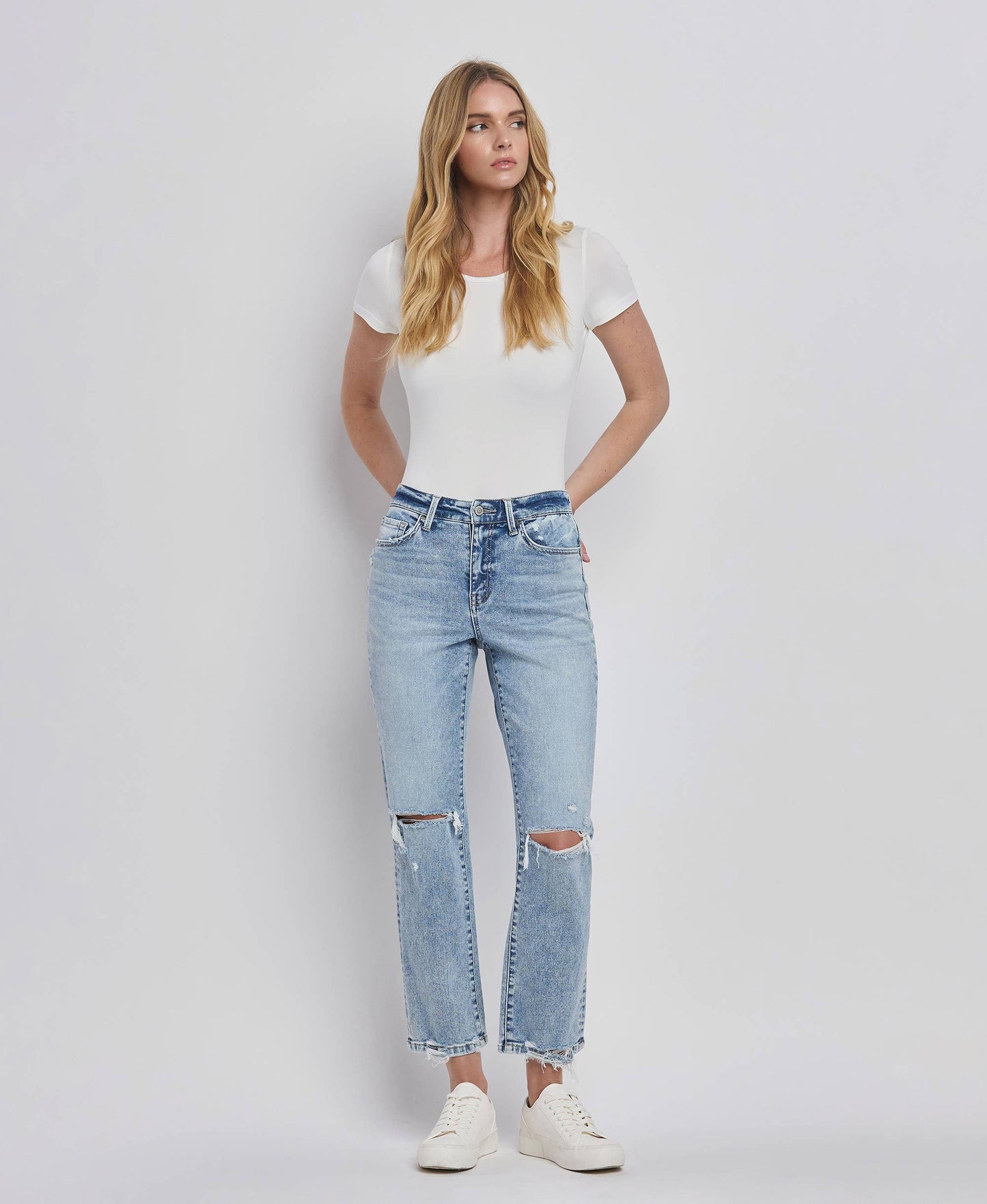 FLYING MONKEY - HIGH RISE DISTRESSED STRAIGHT JEANS