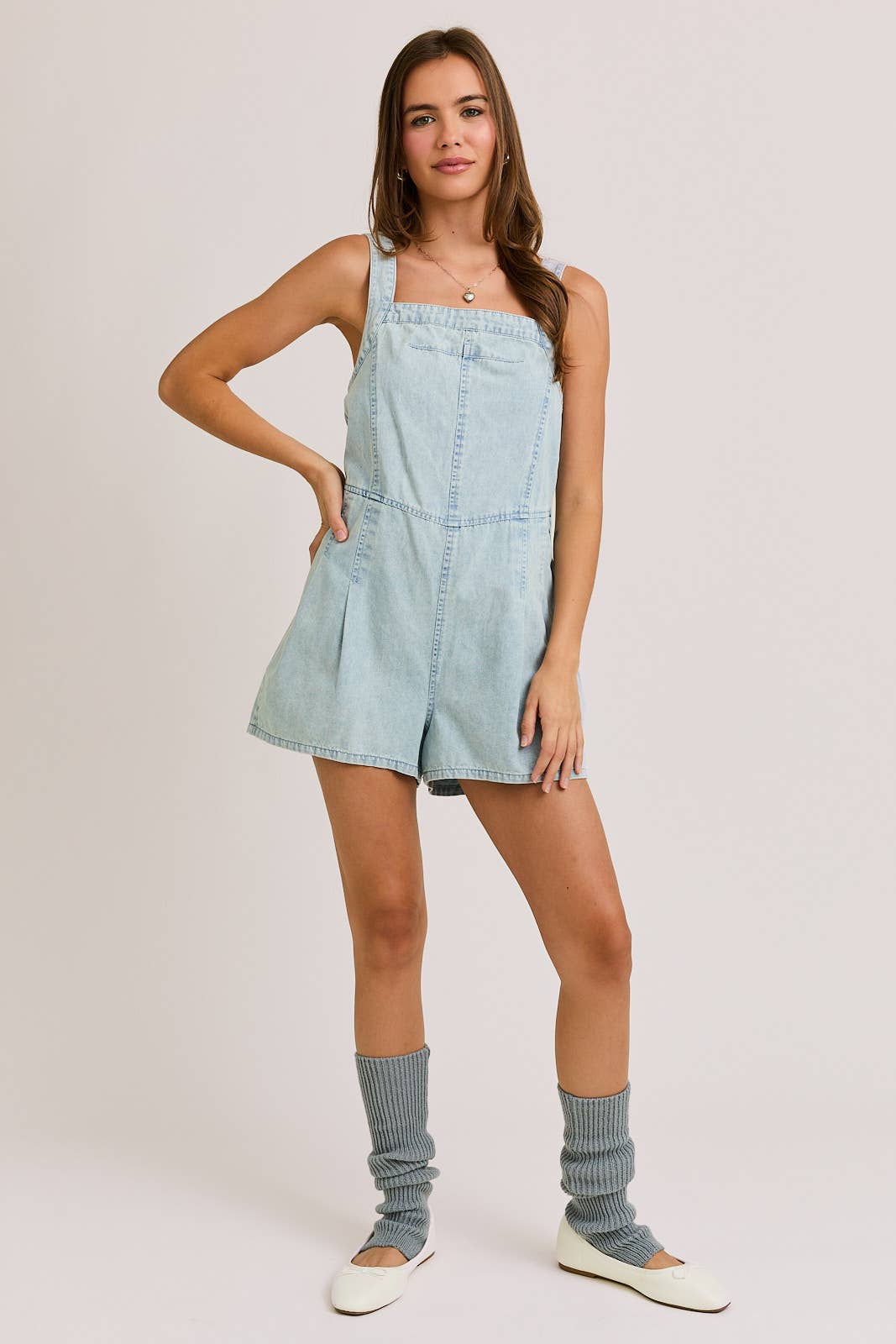 LE LIS - BACK TIE DENIM ROMPER