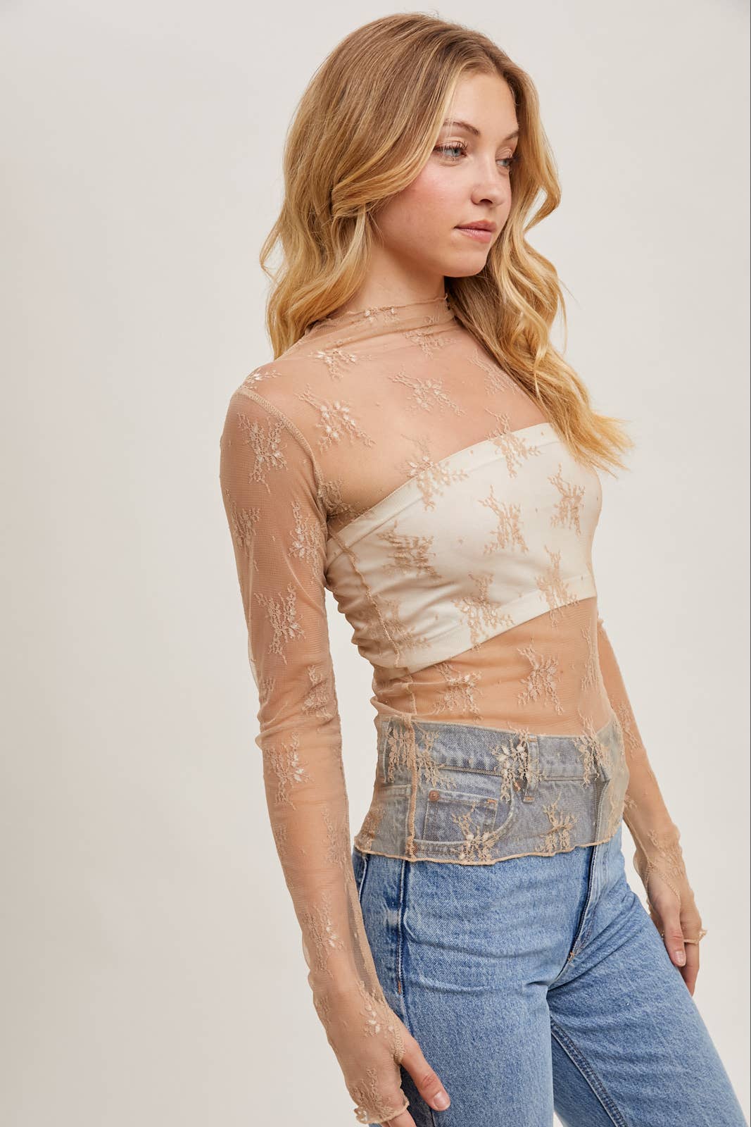 Bluivy - FLORAL EMBROIDERY LACE MESH LAYERING TOP