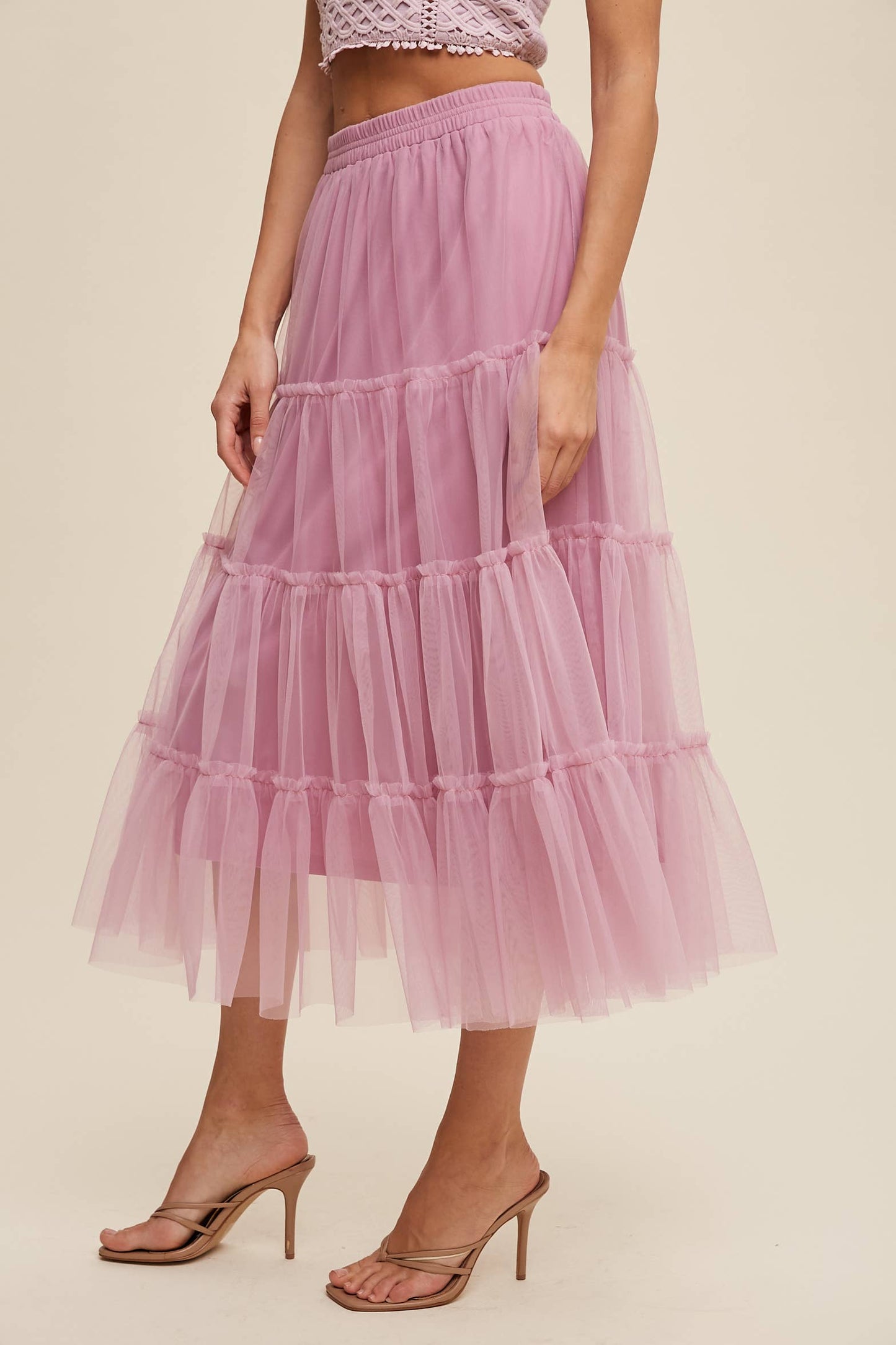 Listicle - Tulle Tiered Midi Skirt
