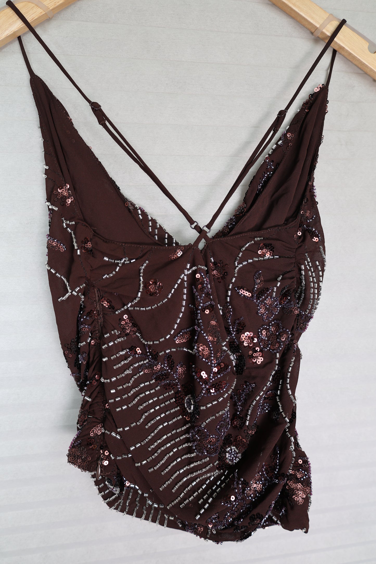 TicToc - Aurya Brown Sequin Cowl Neck Tank