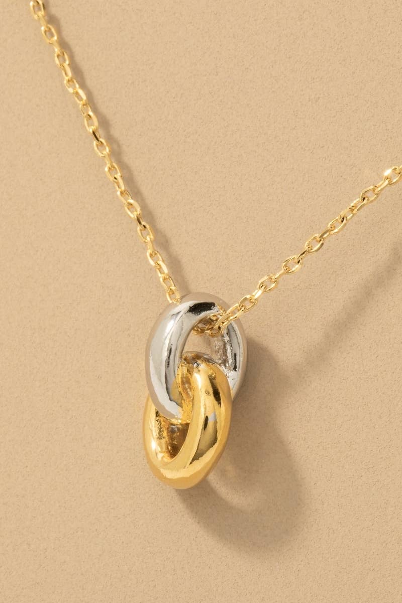 Fame Accessories - Gold Dipped Two Tone Ring Link Pendant Necklace