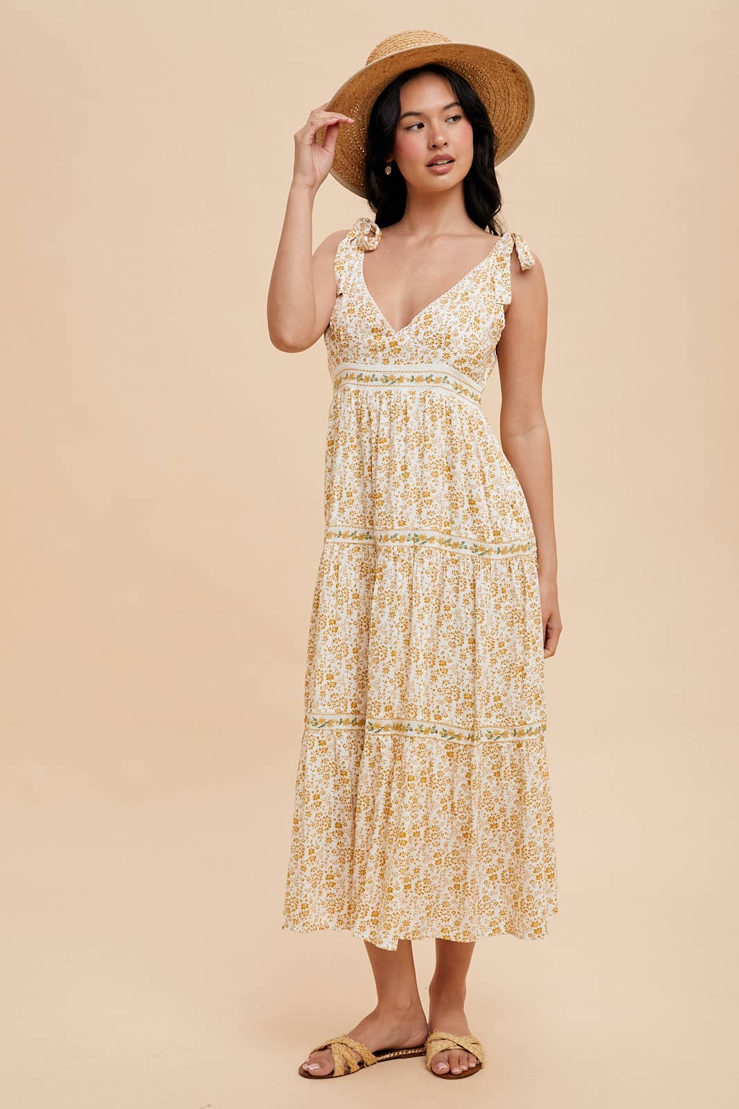 In Loom - TIERED TIE STRAP MIDI DRESS
