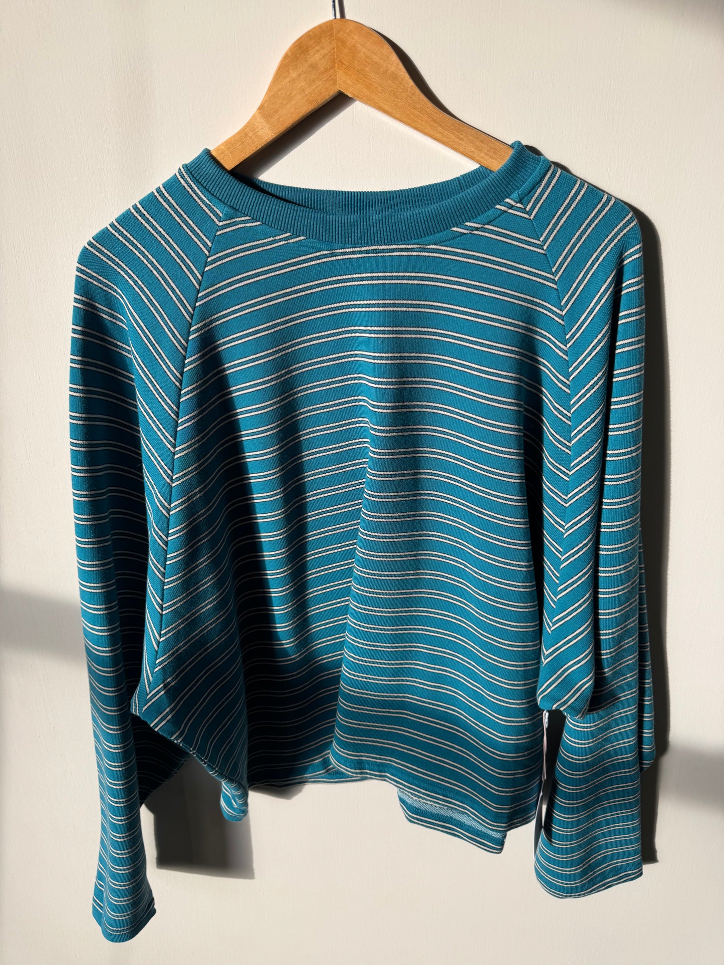 Things Between - Teal/Cream Striped Oversized Crewneck Sweater