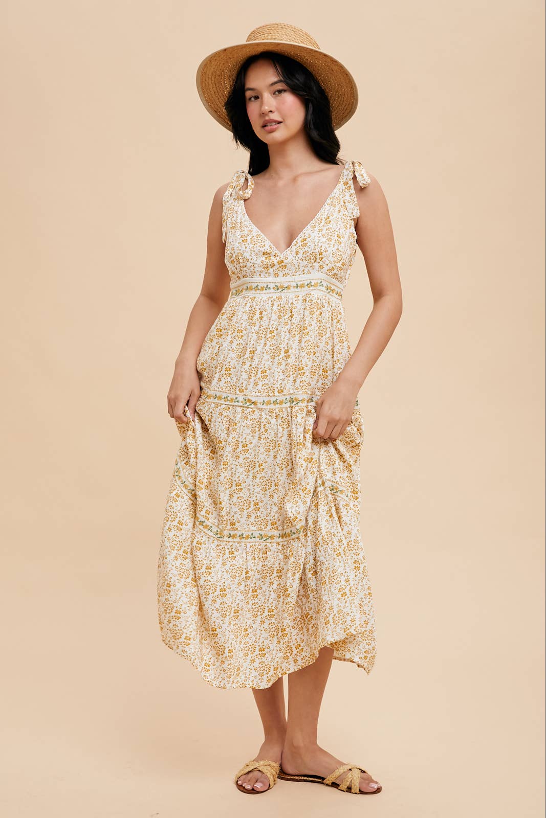 In Loom - TIERED TIE STRAP MIDI DRESS