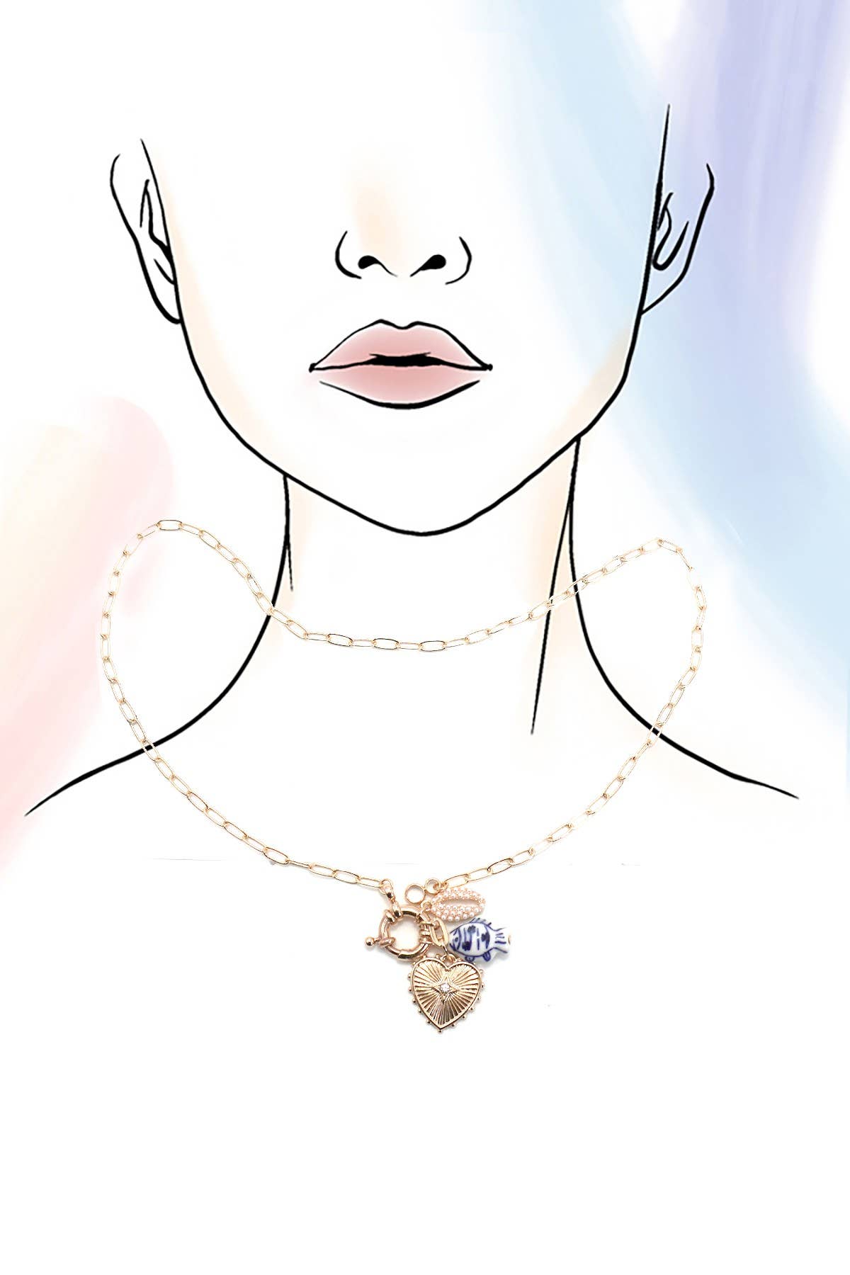 JOSSLYN by wall to wall - PORCELAIN TOILE FISH MULTI CHARM NECKLACE