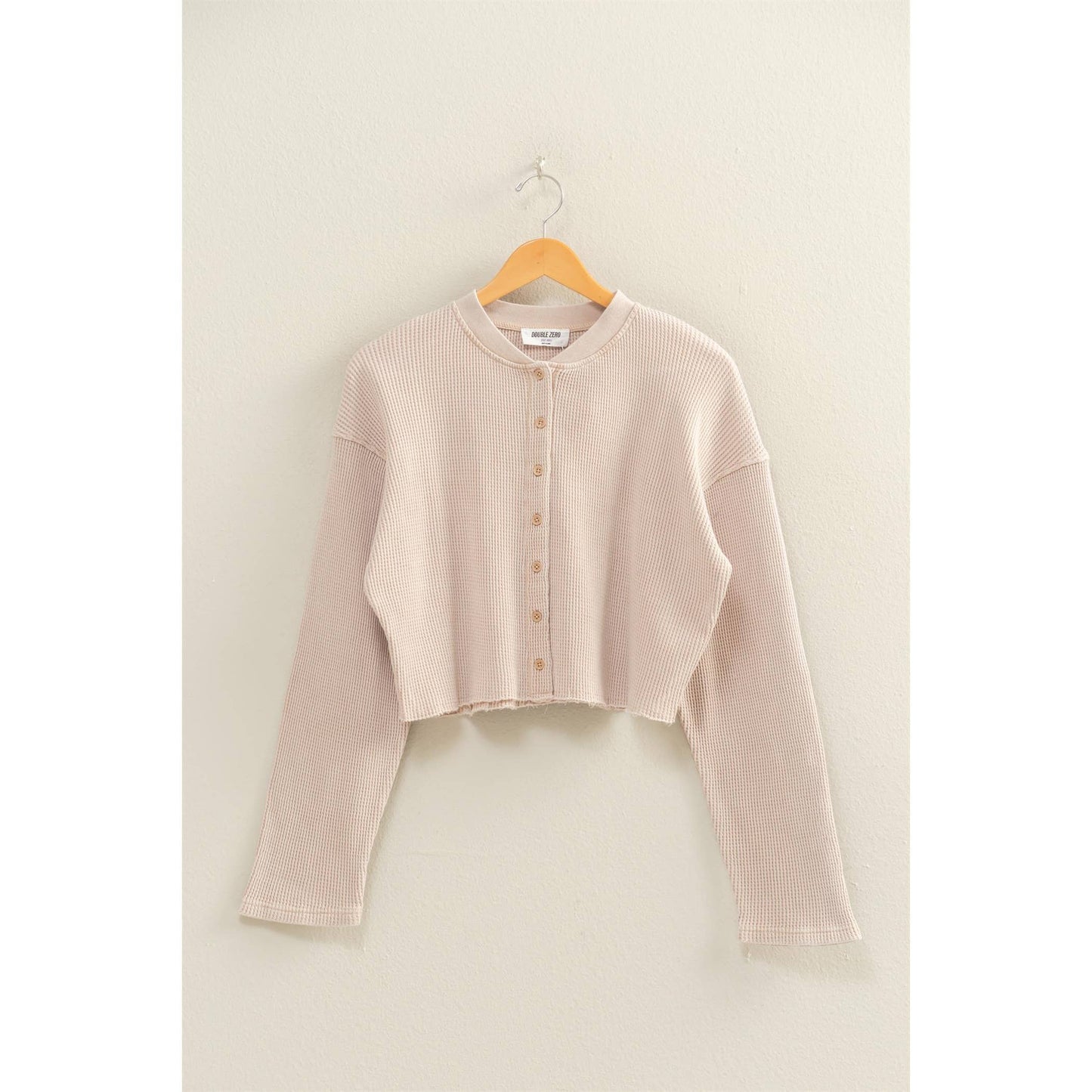 HYFVE - Waffle Long Sleeve Buttoned Crop Top