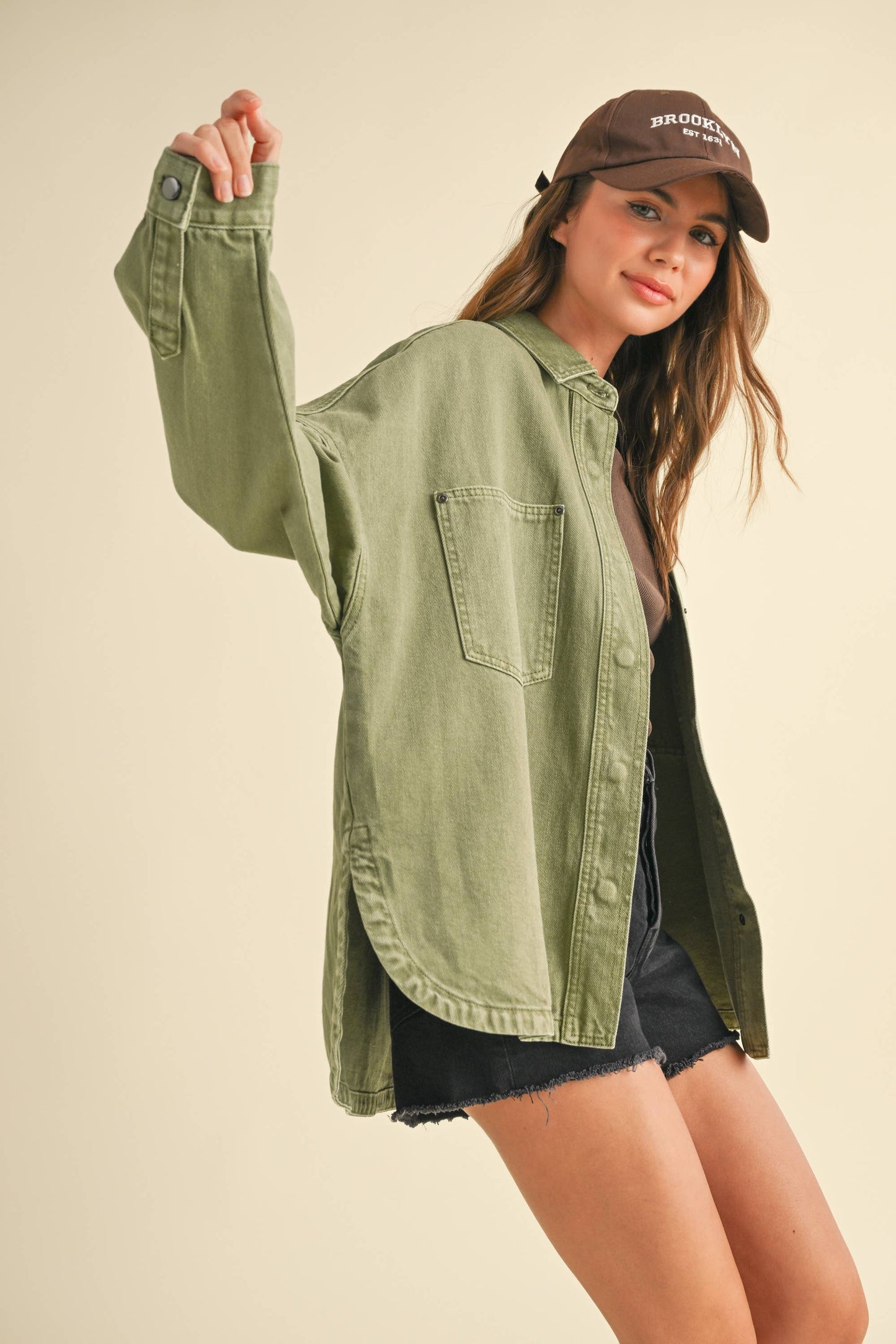 MIOU MUSE - WASHED SNAP BUTTON DENIM SHACKET