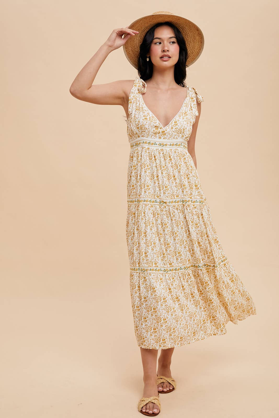 In Loom - TIERED TIE STRAP MIDI DRESS