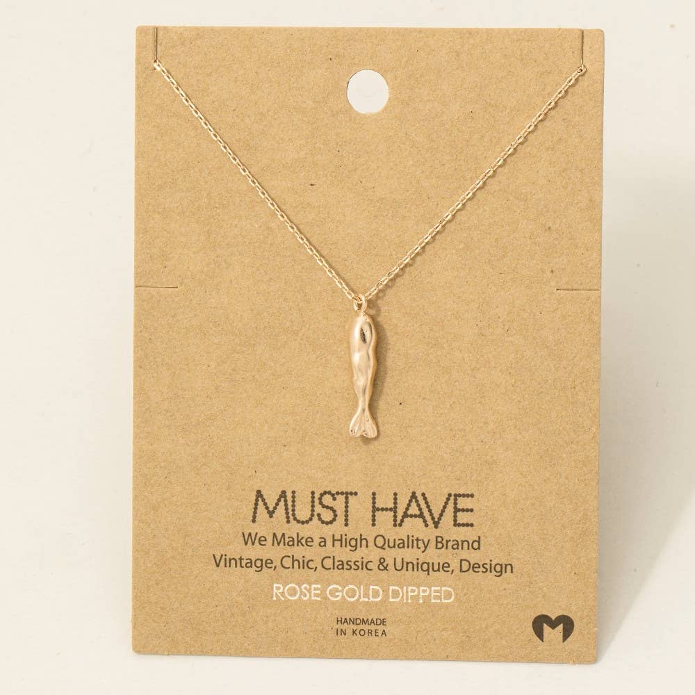 Fame Accessories - Gold Dipped Matte Finished Fish Pendant Necklace