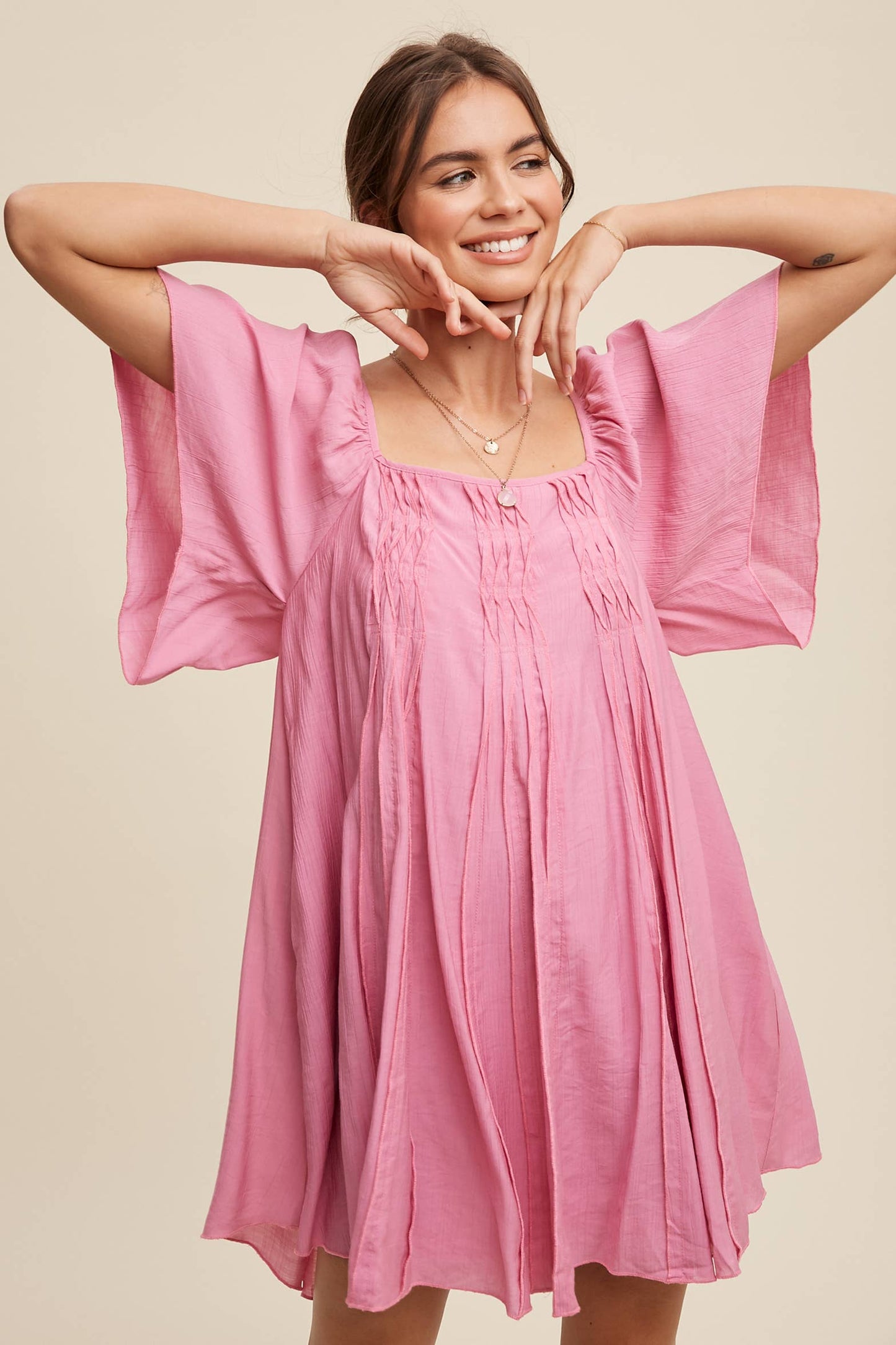 Listicle - Textured A-Line Mini Dress with Flutter Sleeves