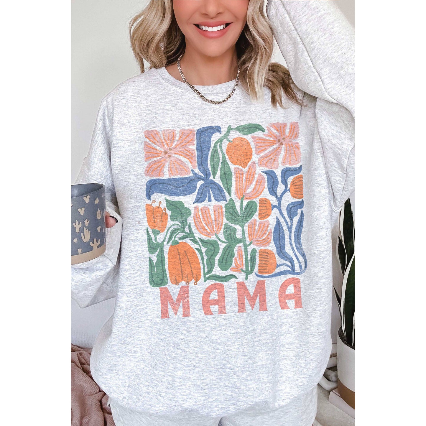 A. BLUSH CO - Boho Floral Mama Oversized Graphic Sweatshirt