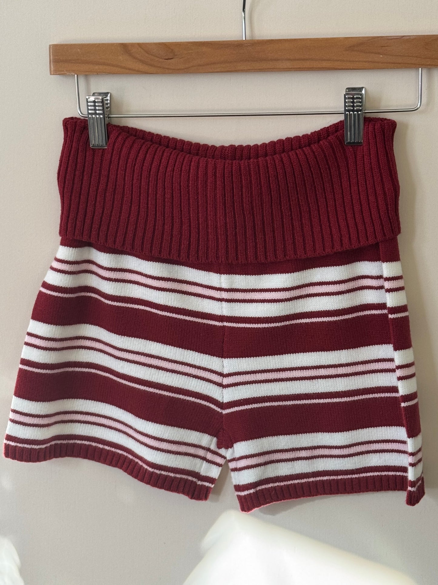 Kimberly C - Red & Pink Candy Stripe Fold-over Waist Shorts
