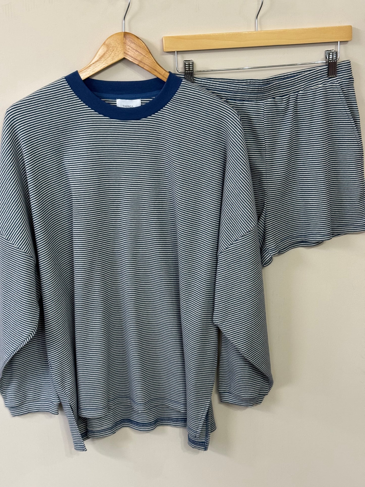 Things Between - Oversized Blue/White Striped Ribbed Long Sleeve Top