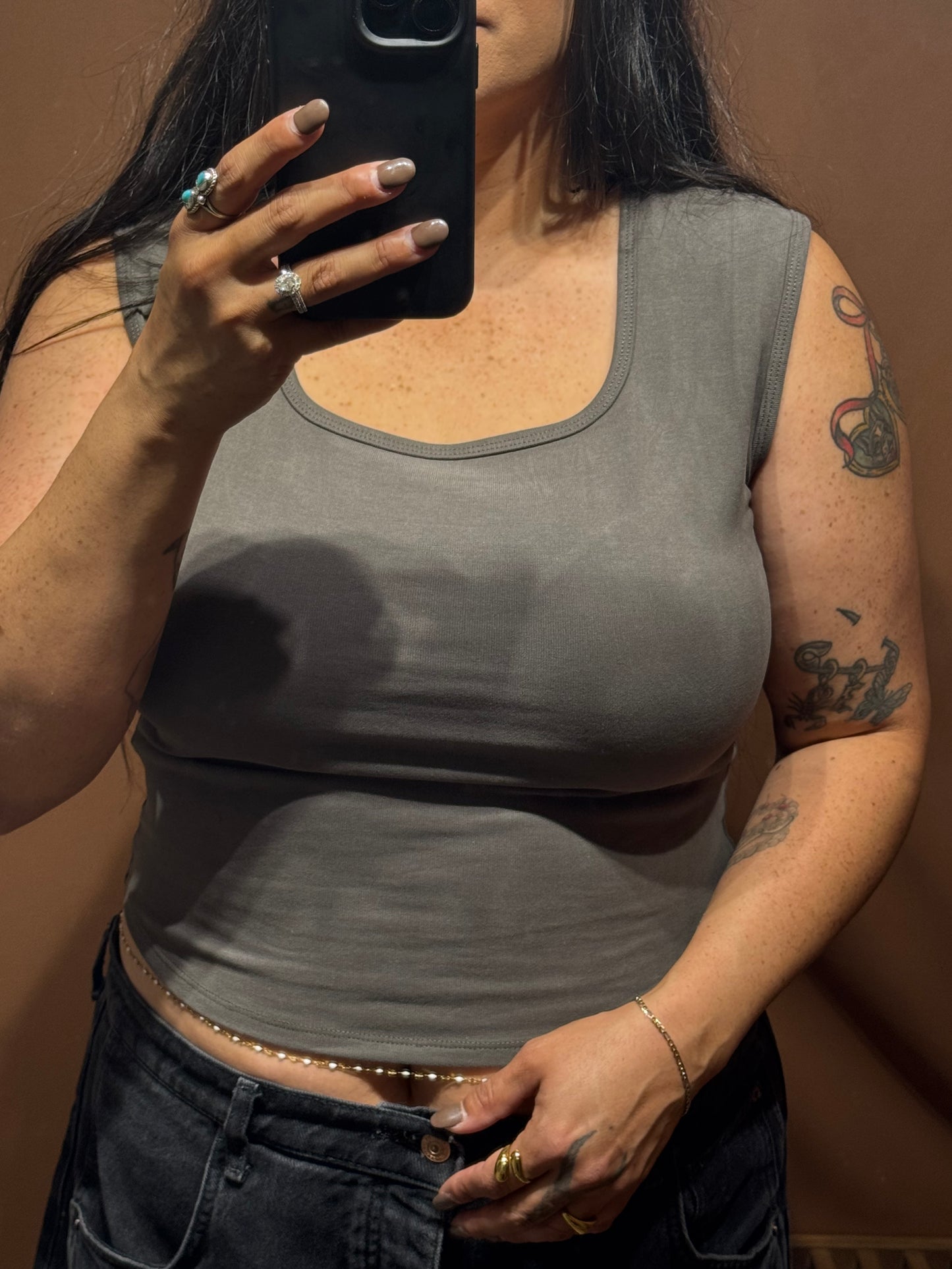 So We Meet Again soft square neck basic tank top