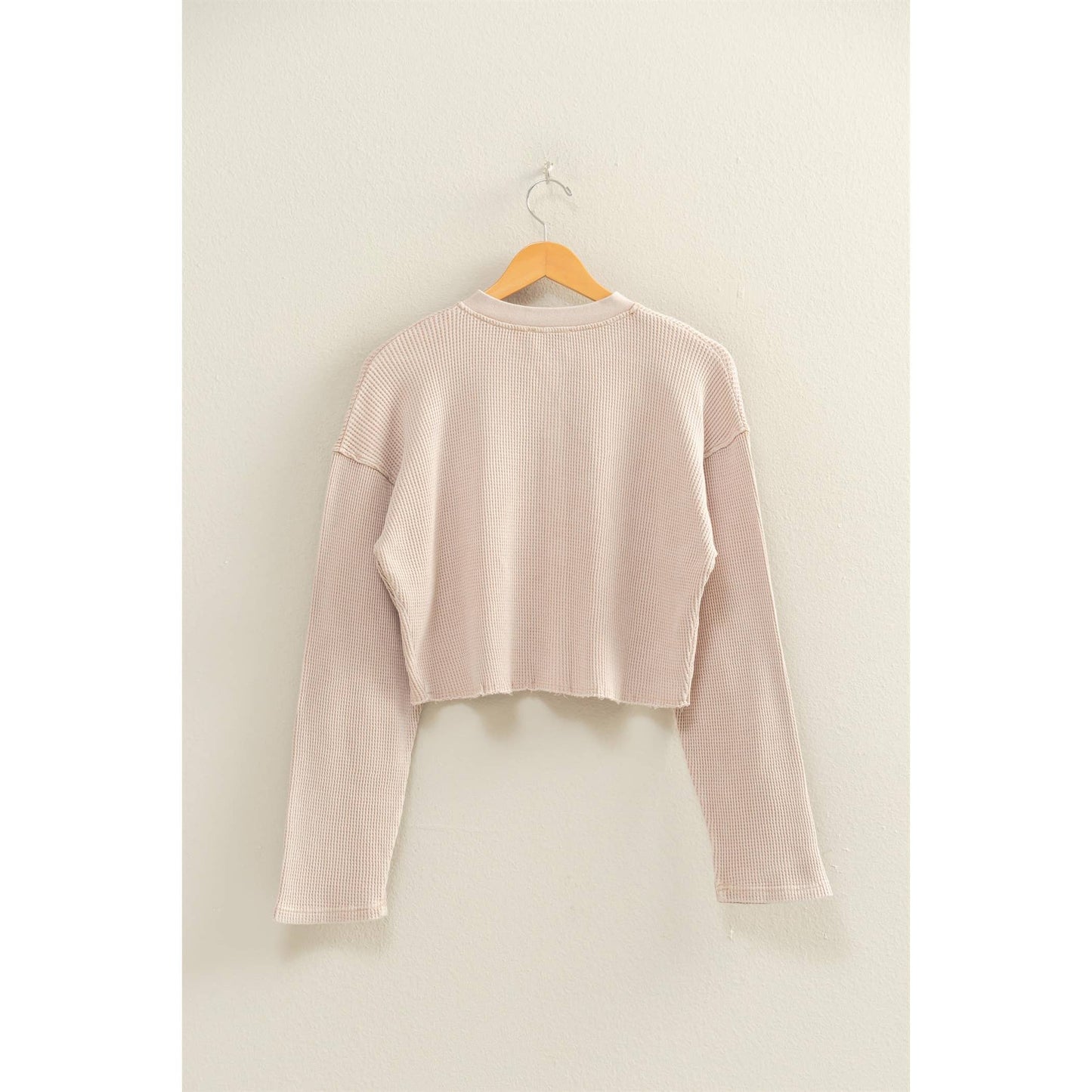 HYFVE - Waffle Long Sleeve Buttoned Crop Top