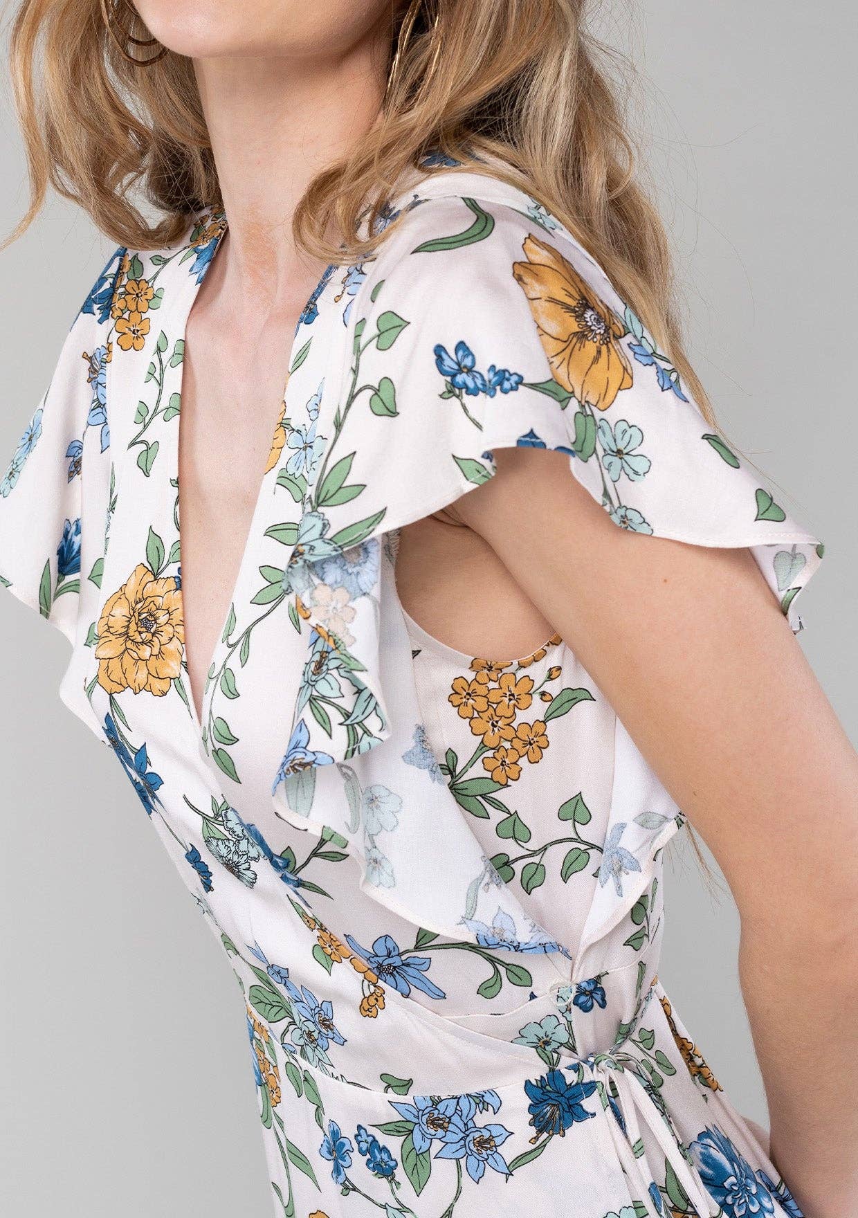Lovestitch - Floral Short Flutter Sleeve Midi Wrap Dress