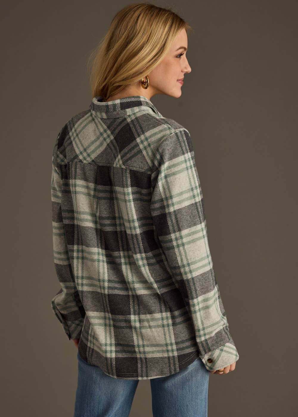 Panache Apparel Co. - Charcoal & Green Plaid Button Up