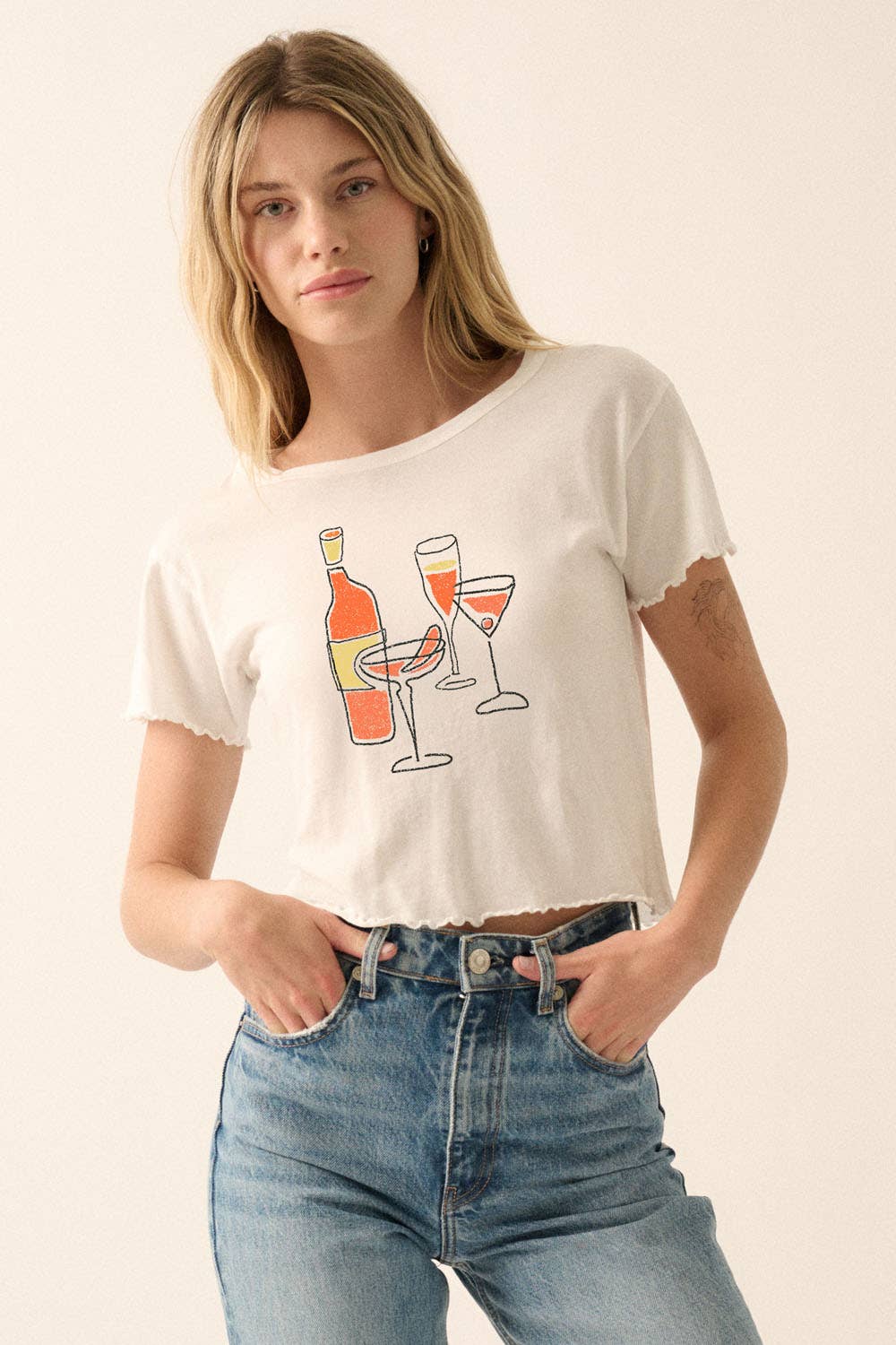 Promesa USA - Hand-Drawn Cocktails Cropped Graphic Baby Tee