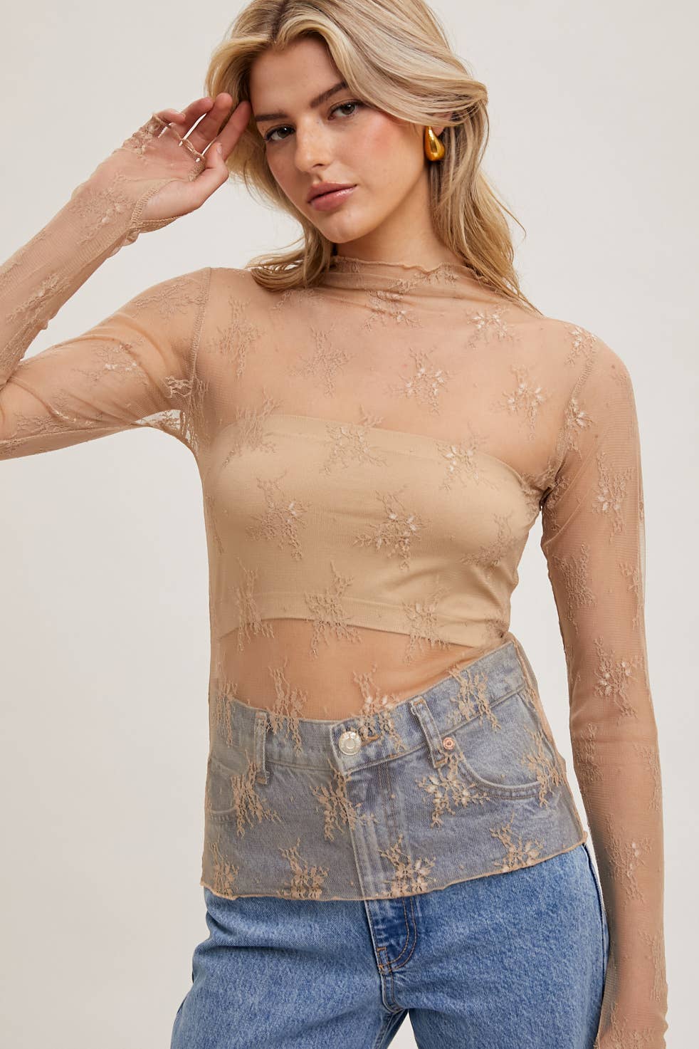 Bluivy - FLORAL EMBROIDERY LACE MESH LAYERING TOP