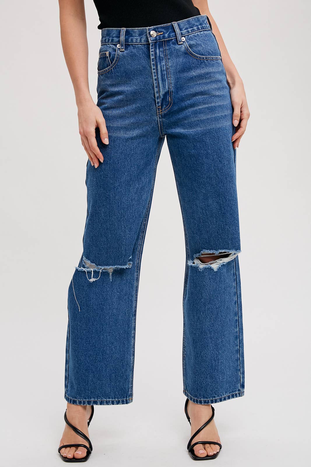 Bluivy - HIGH RISE DISTRESSED DENIM JEANS