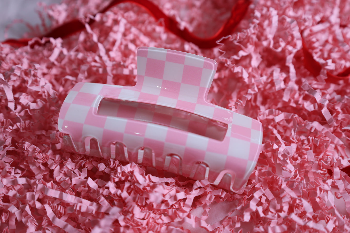 Pink Checker hair clip
