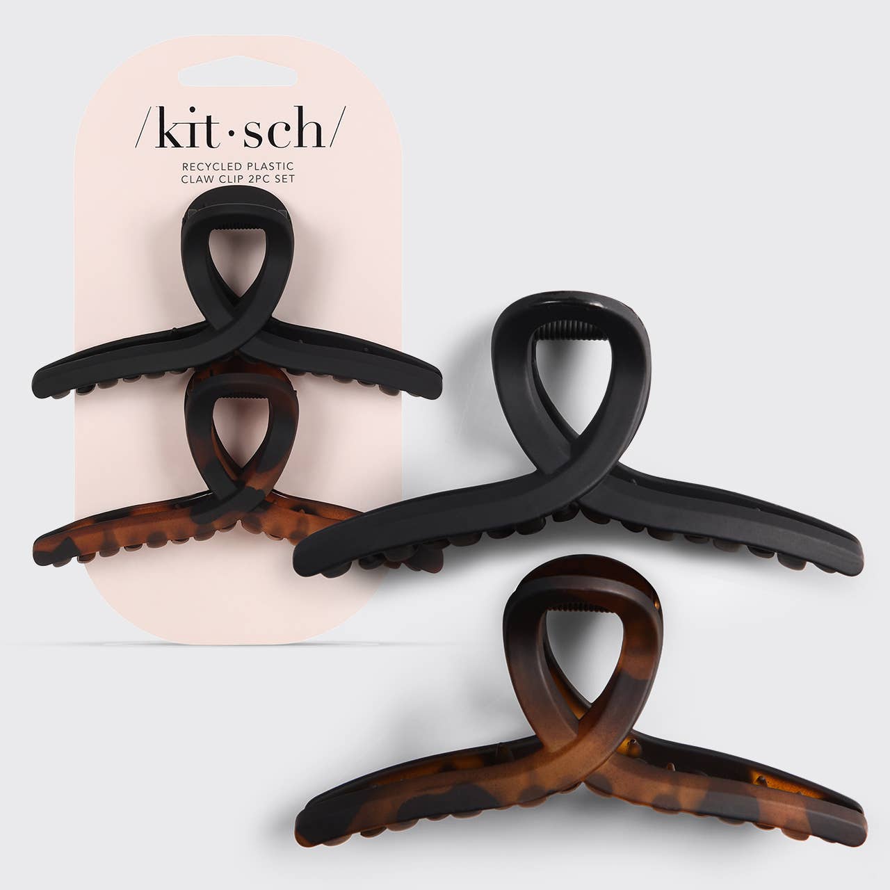 KITSCH - Recycled Plastic Large Loop Claw Clips 2pc - Black & Tort