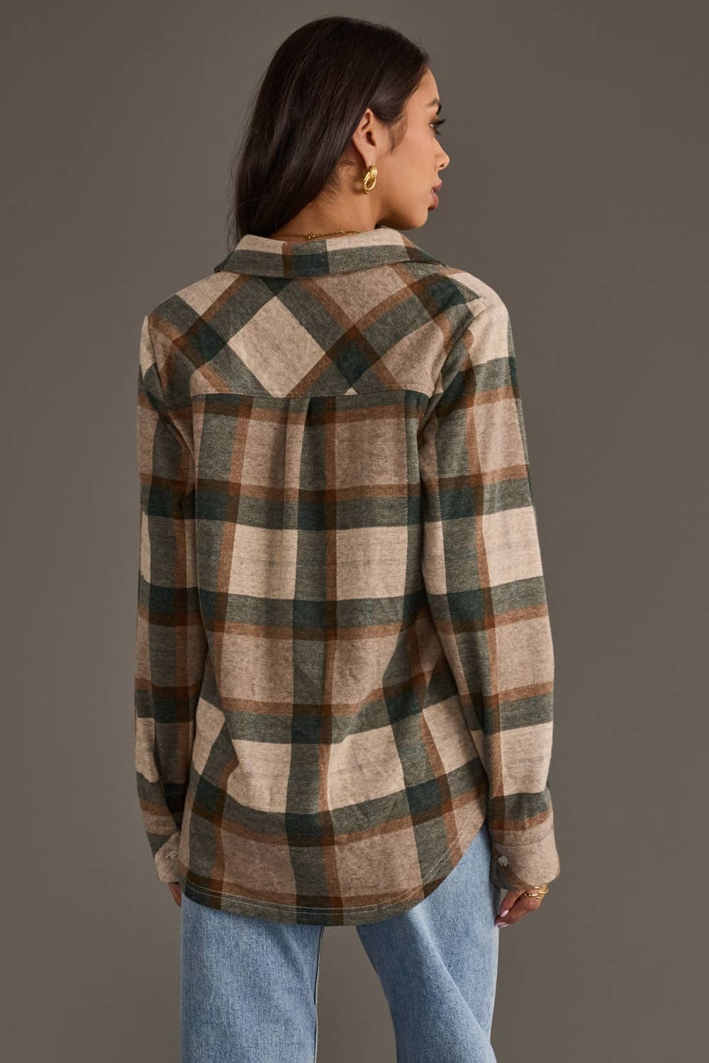 Panache Apparel Co. - Tan, Dk. Green & Rust Plaid Button Up