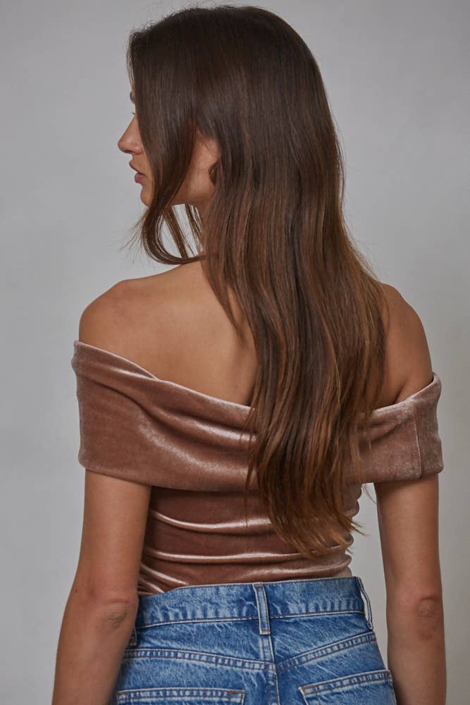 By Together Woven Polyester Spandex Velvet Foldover Bodysuit