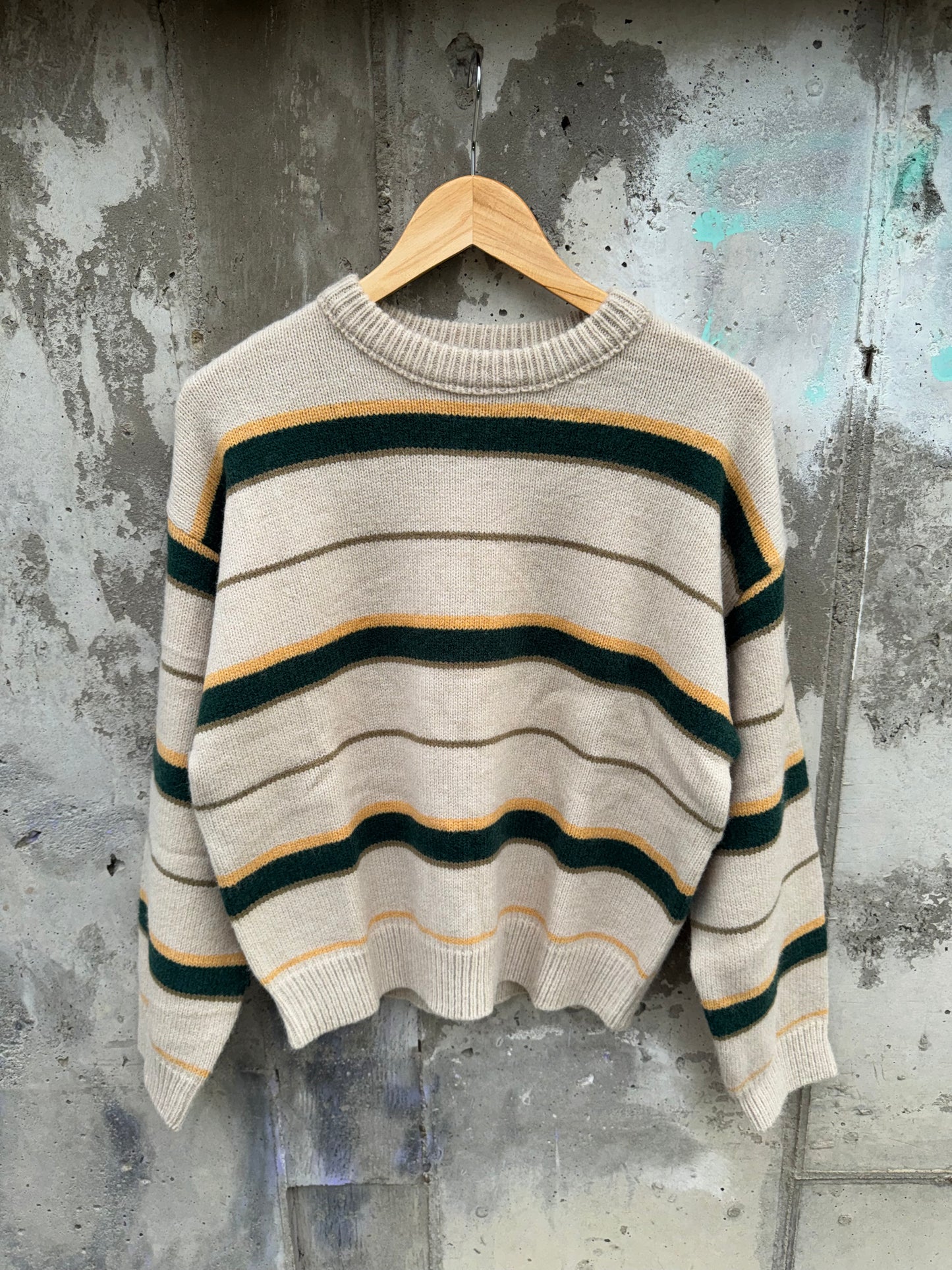 Miou Muse - Tan/Multi Striped High-neck Sweater