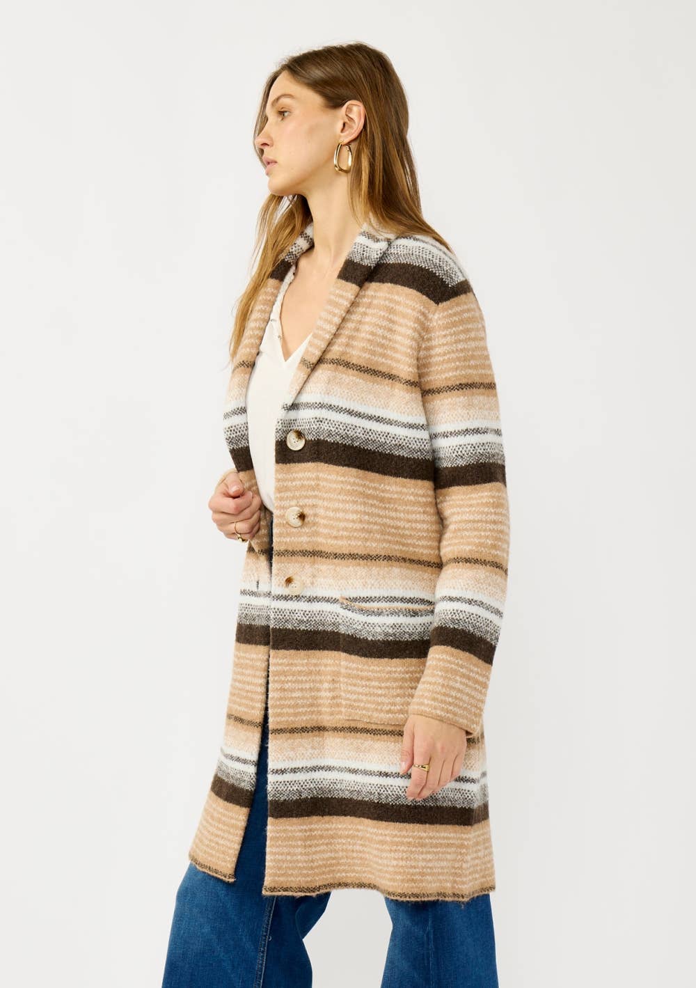 Lovestitch - Striped Coatigan with Pockets