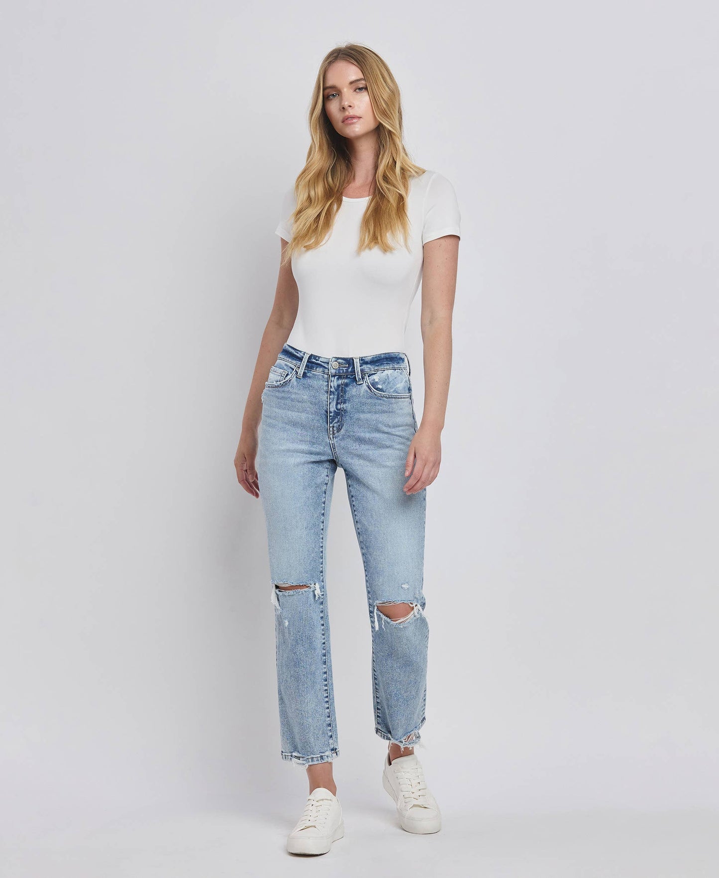 FLYING MONKEY - HIGH RISE DISTRESSED STRAIGHT JEANS
