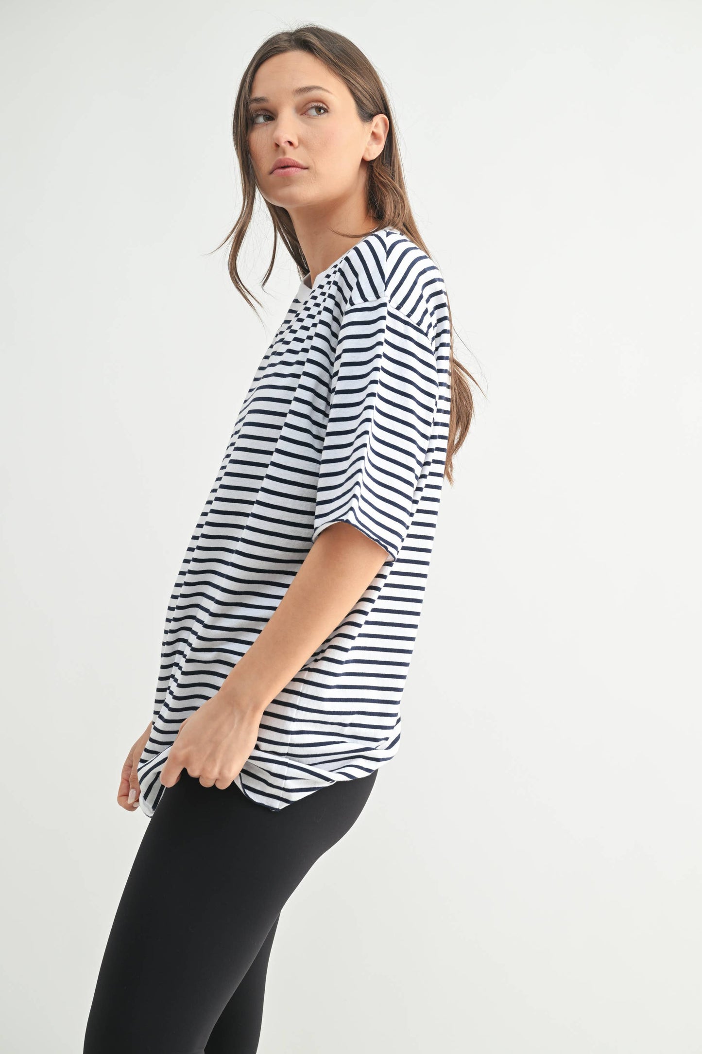 Mono B - Coastal Cotton Striped Oversized Crewneck Tee
