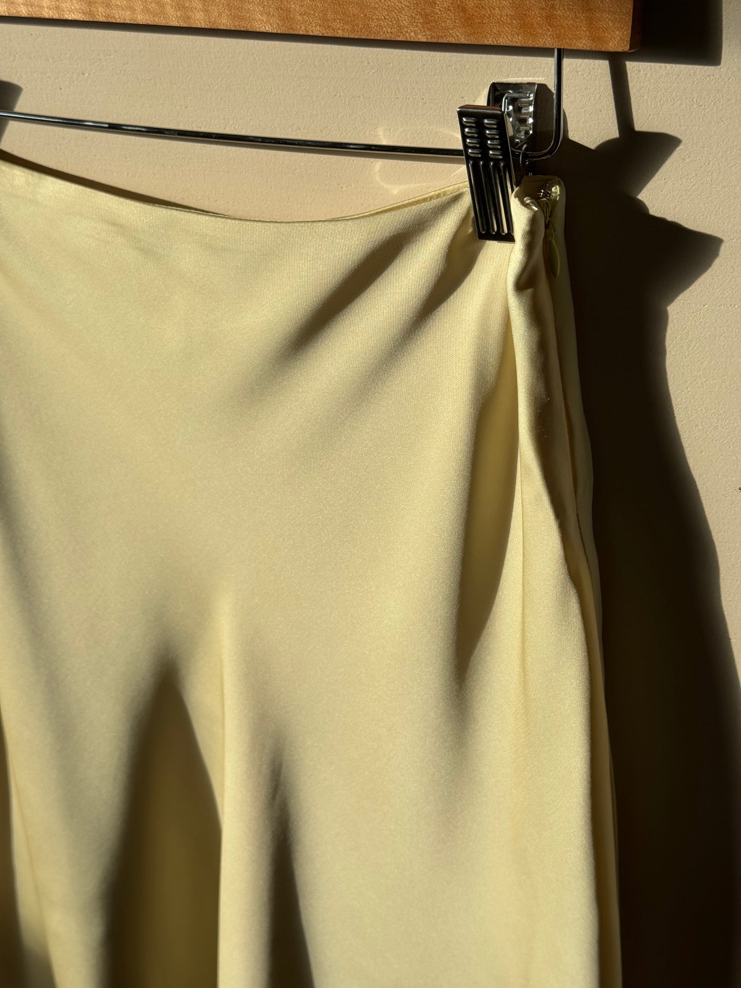 Le Lis - Yellow Satin Midi Skirt w/ Lace Trim