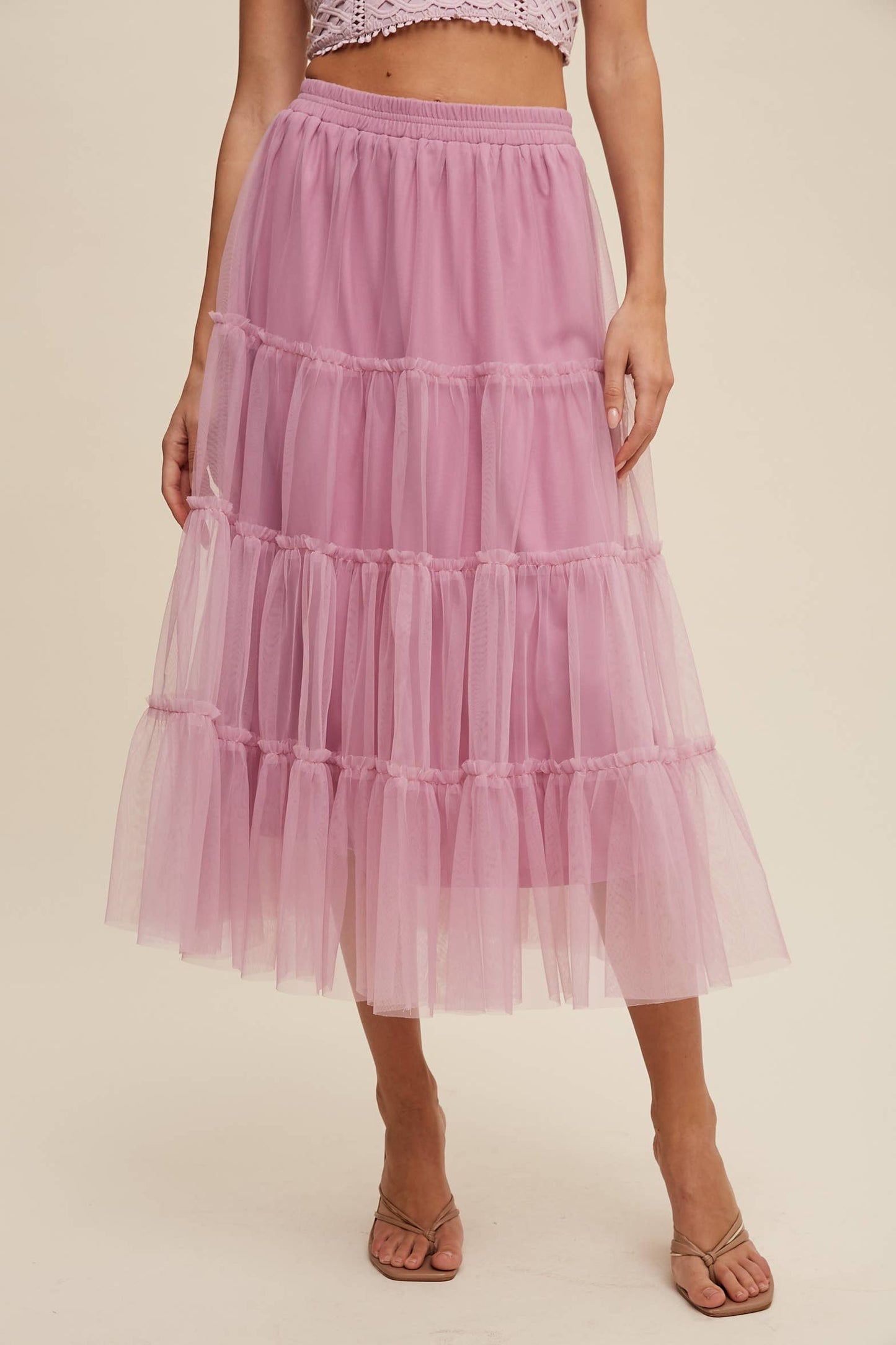 Listicle - Tulle Tiered Midi Skirt