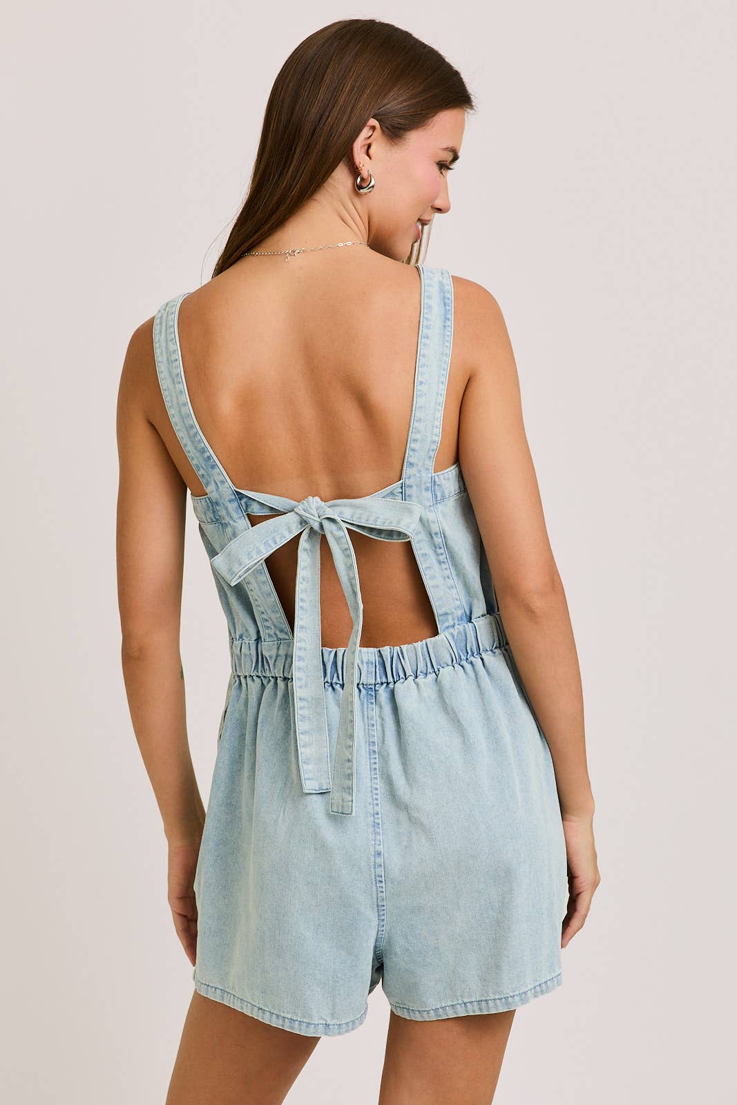 LE LIS - BACK TIE DENIM ROMPER