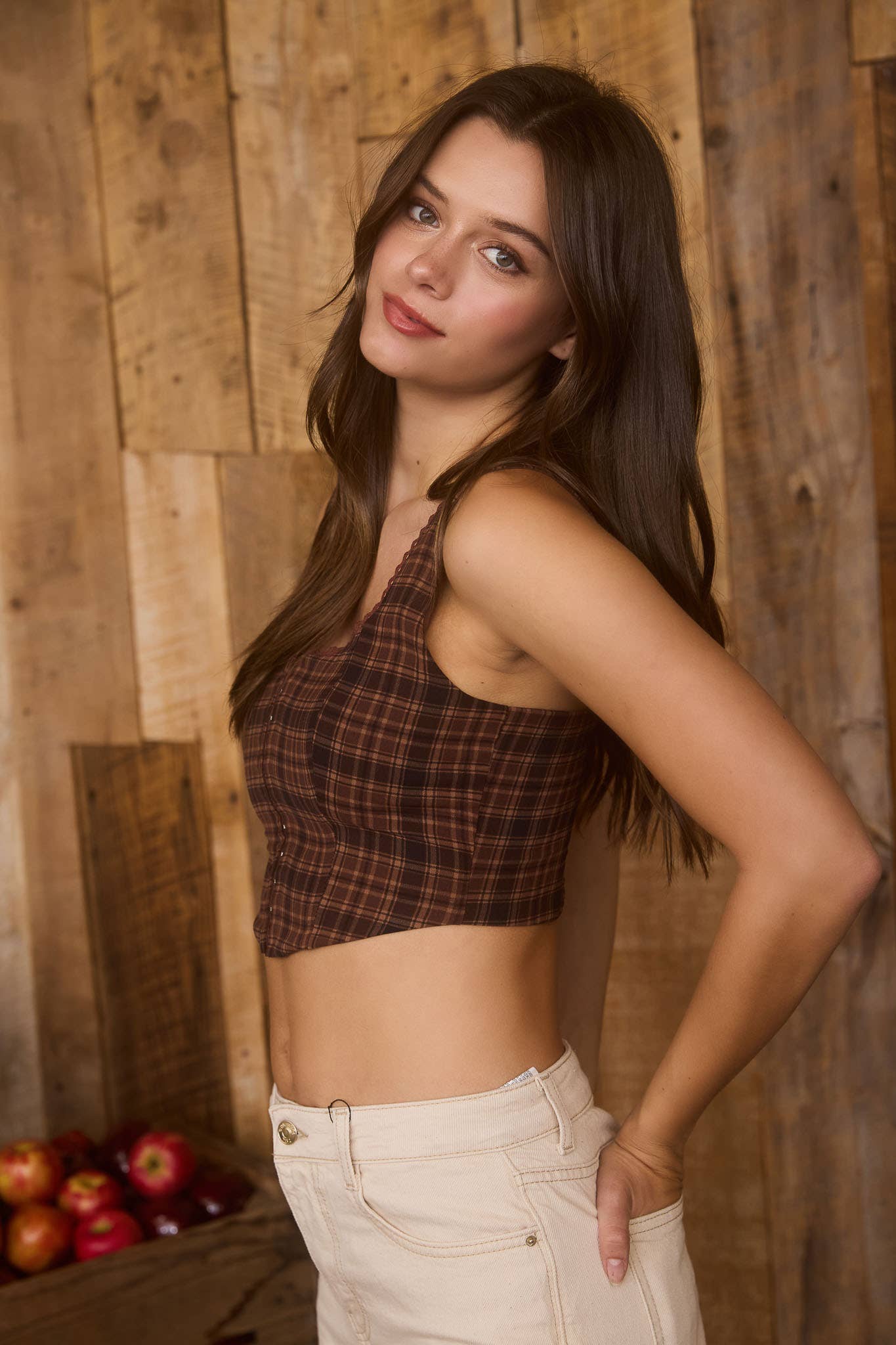 Blu Pepper - PLAID LACE TRIM CROPPED CORSET TOP