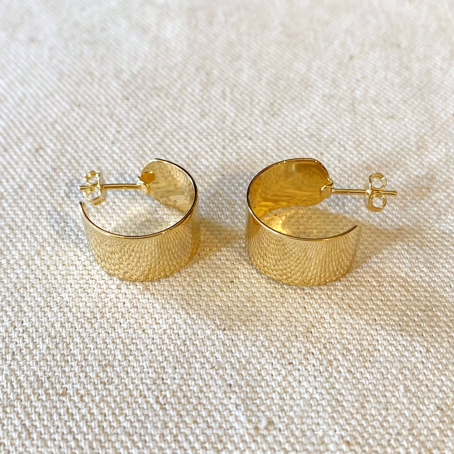 GoldFi - Wide Flat Polished Half Hoop Earrings