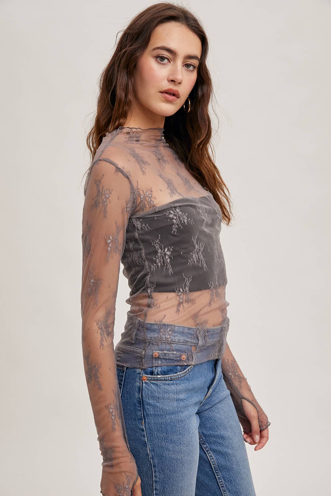 Bluivy - FLORAL EMBROIDERY LACE MESH LAYERING TOP