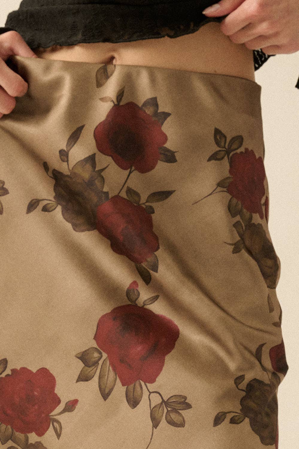 Promesa USA - Floral-Print Satin Elastic-Waist Maxi Skirt